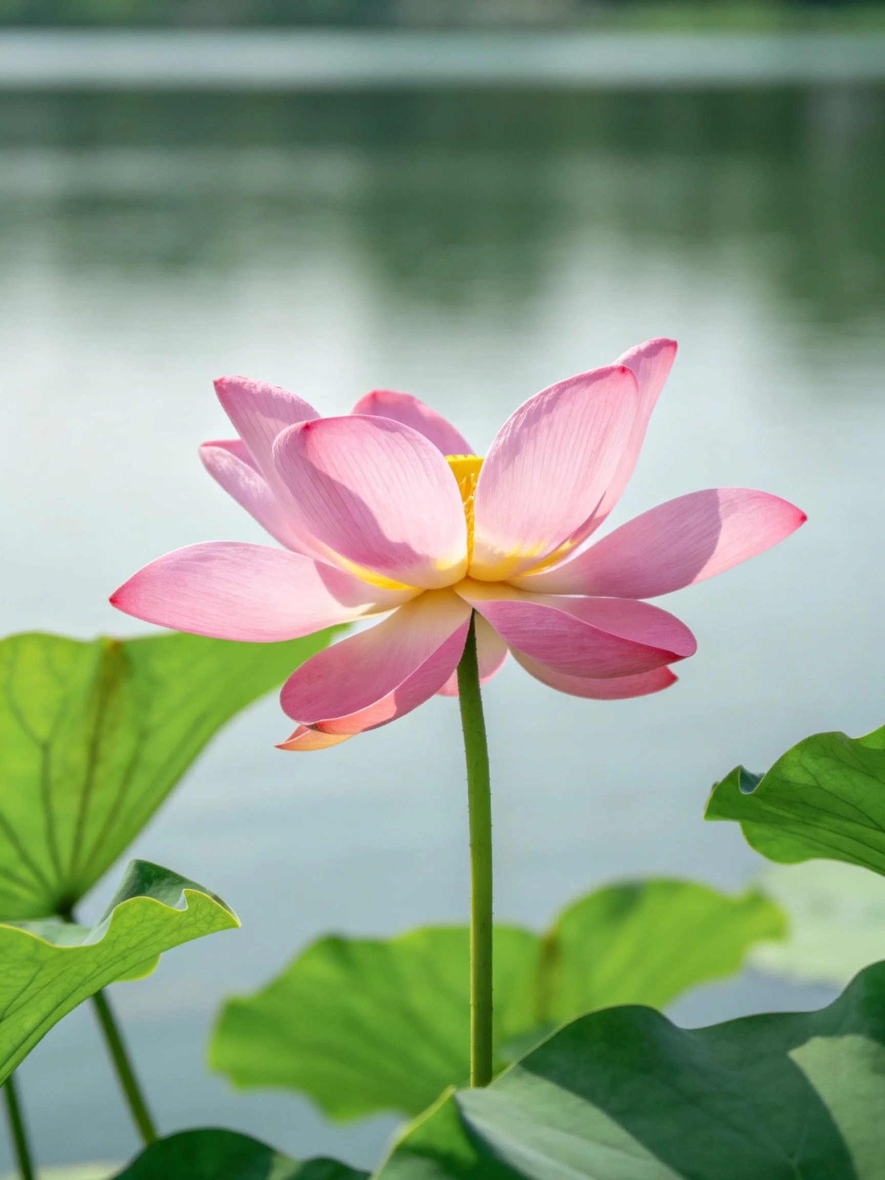 A vibrant pink lotus blooming amid lush green leaves