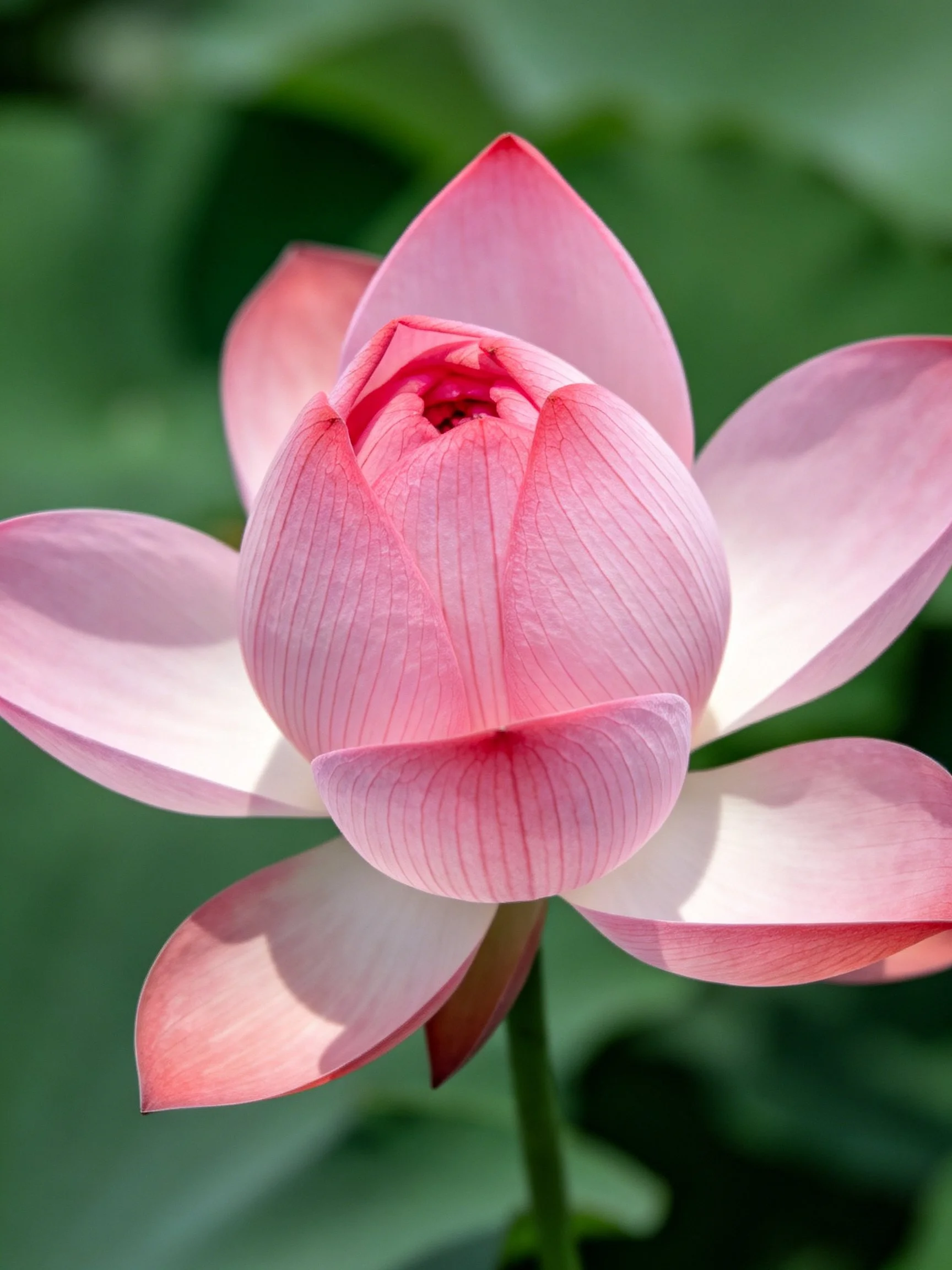 A vibrant pink lotus bud with layered, glossy petals