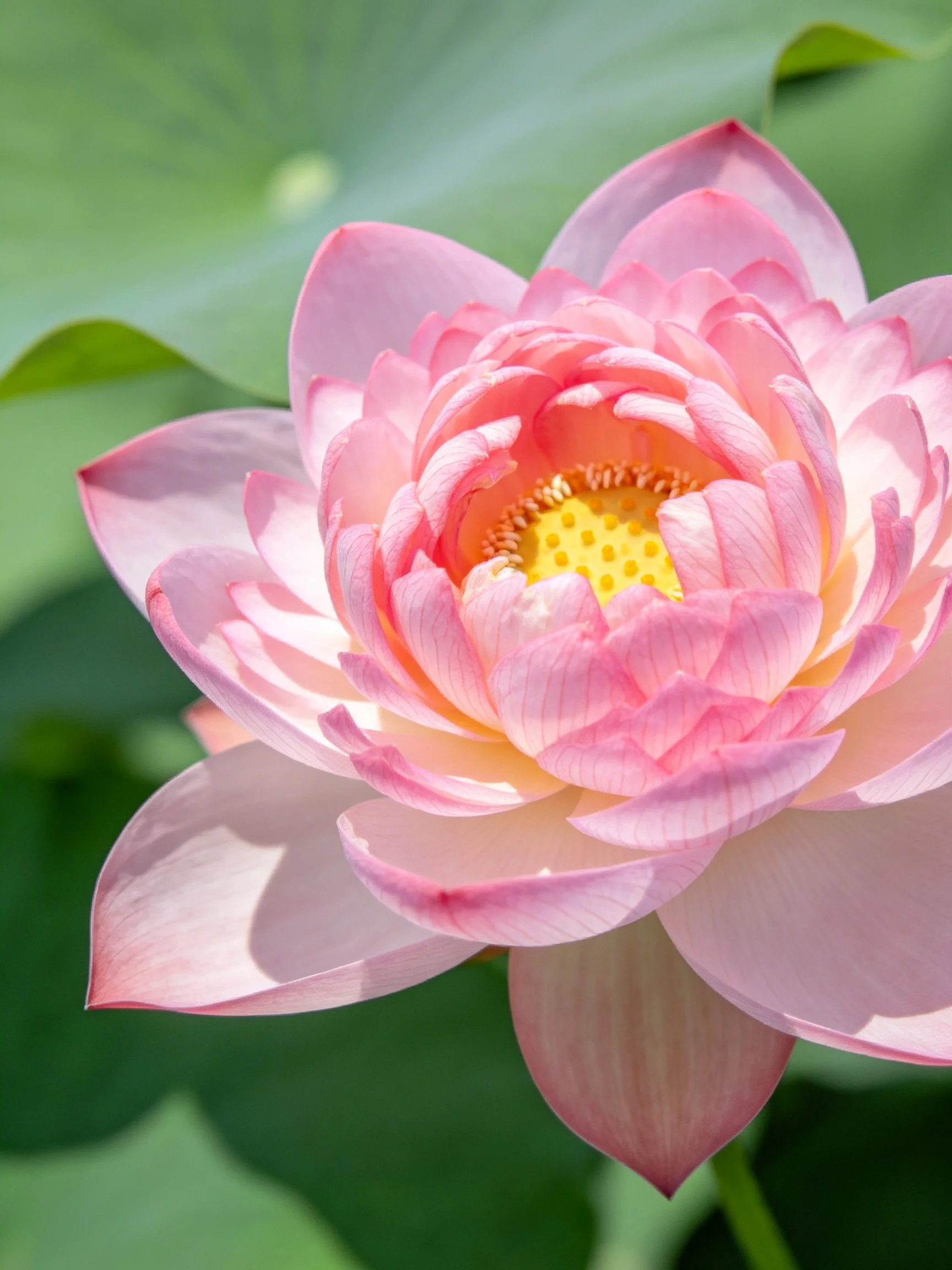 A vibrant pink lotus flower with layered petals and yellow center
