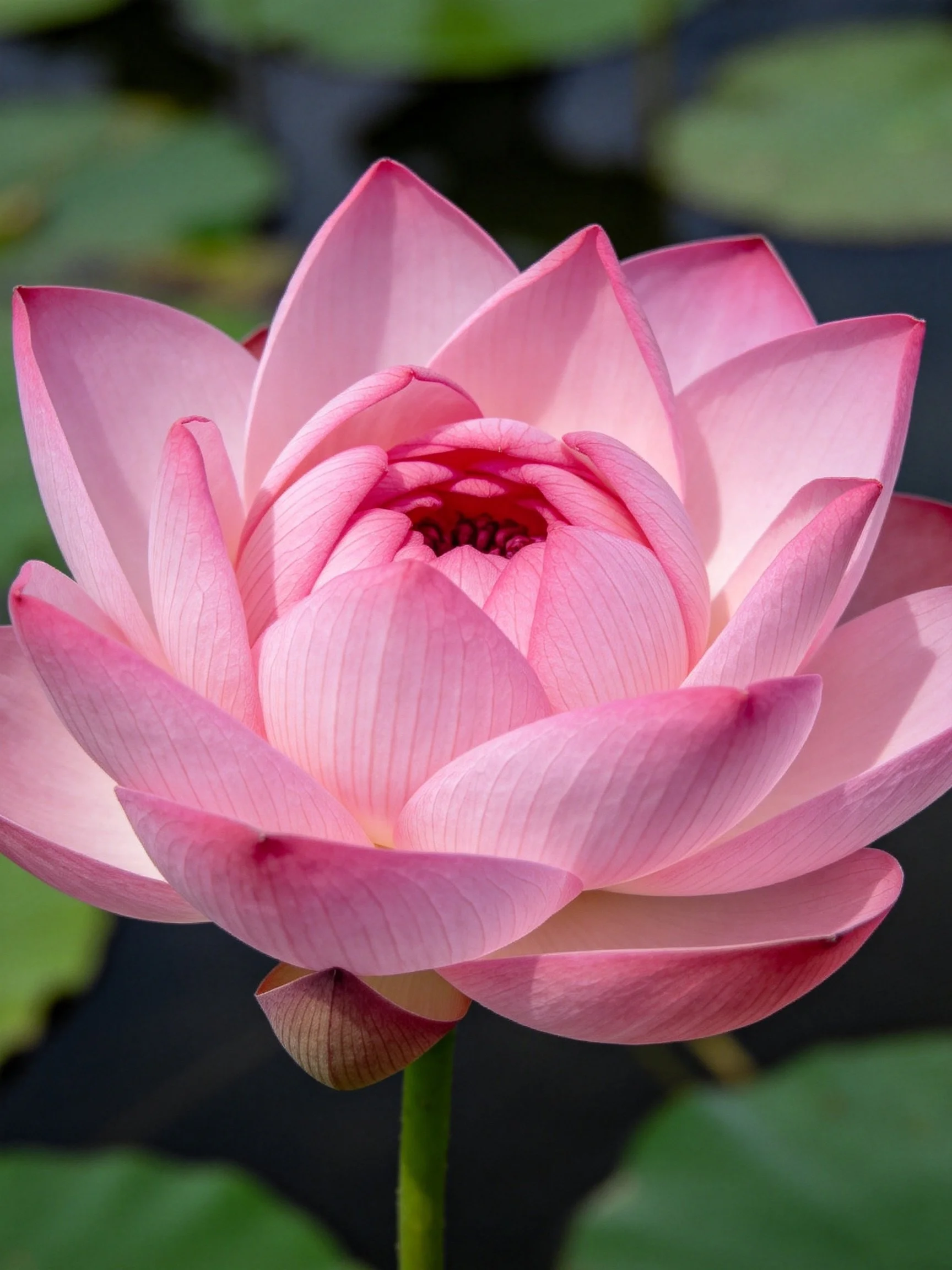 A vibrant pink lotus flower with layered petals