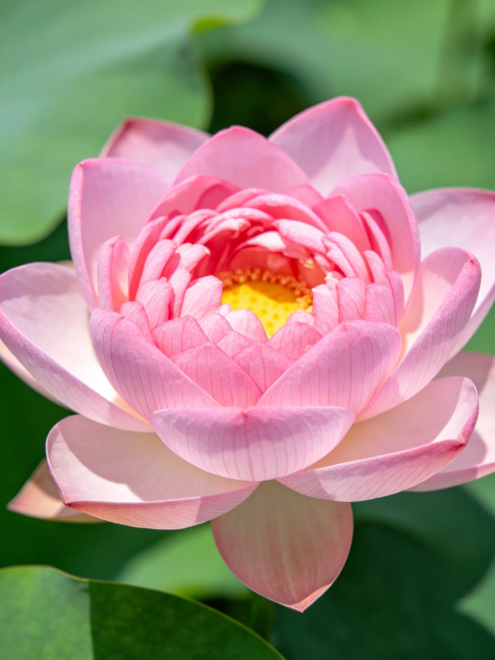 A vibrant pink lotus flower with yellow center