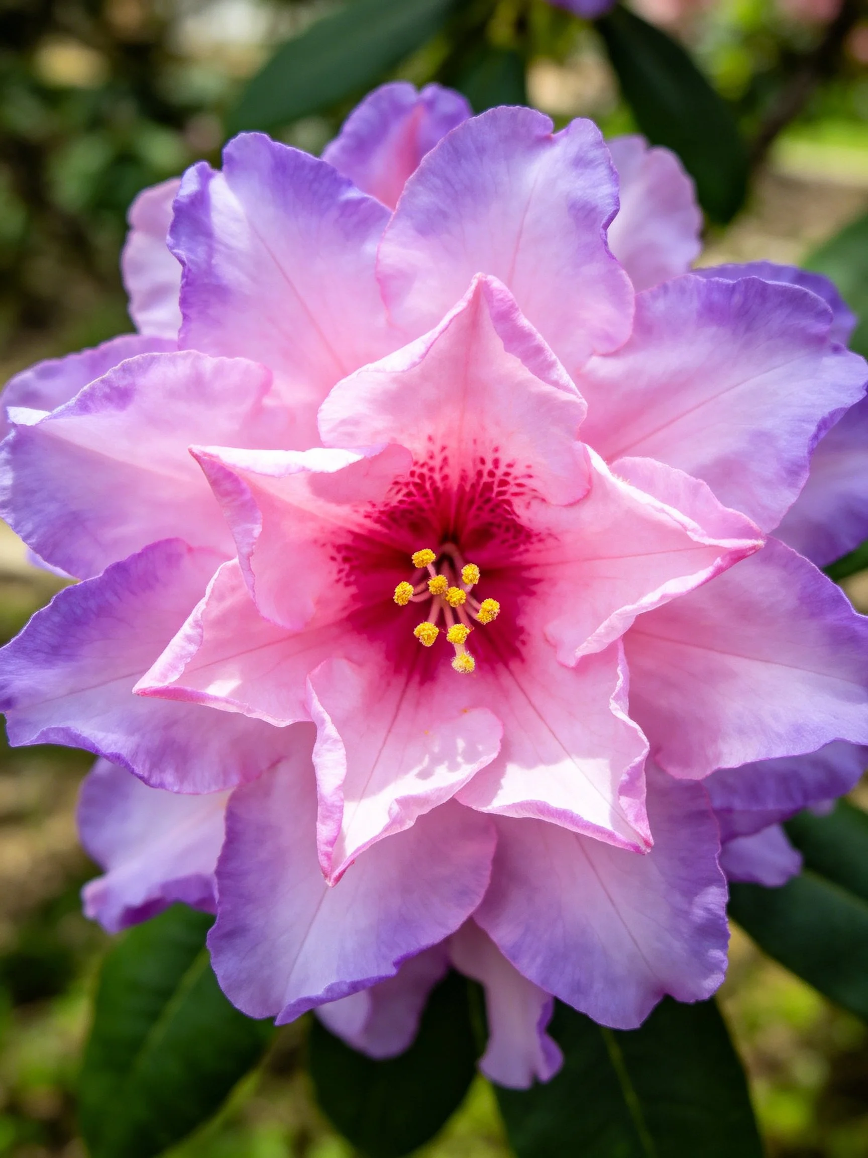 A vibrant pink-purple rhododendron with layered petals