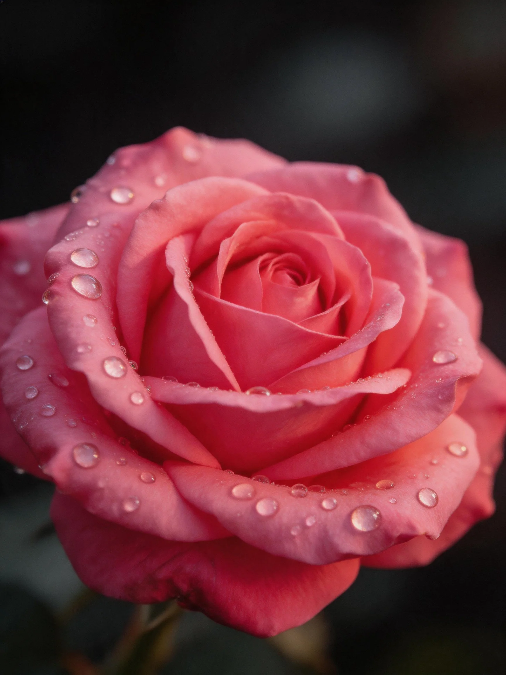 A vibrant pink rose with clear water droplets