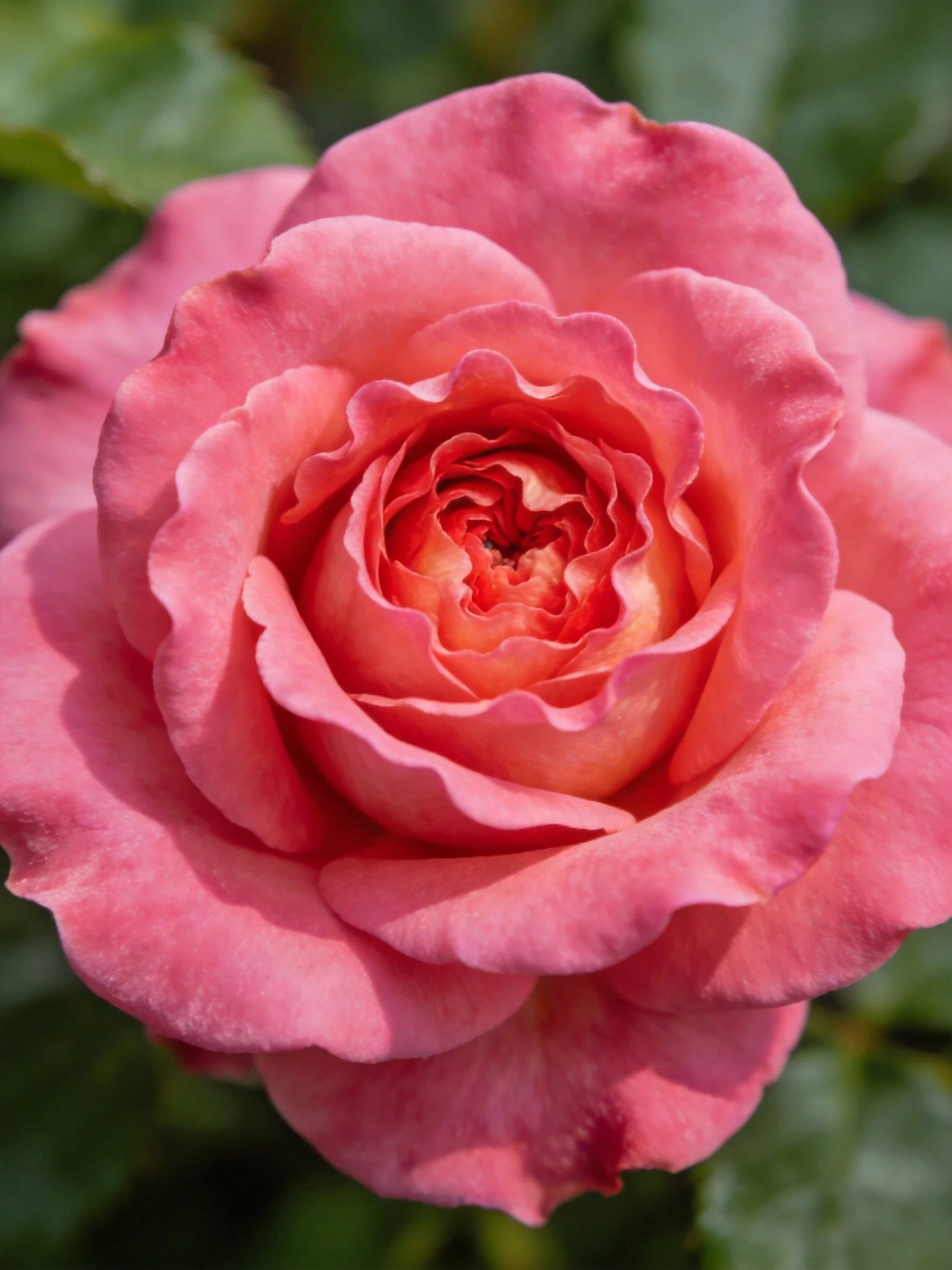 A vibrant pink rose with layered, ruffled petals