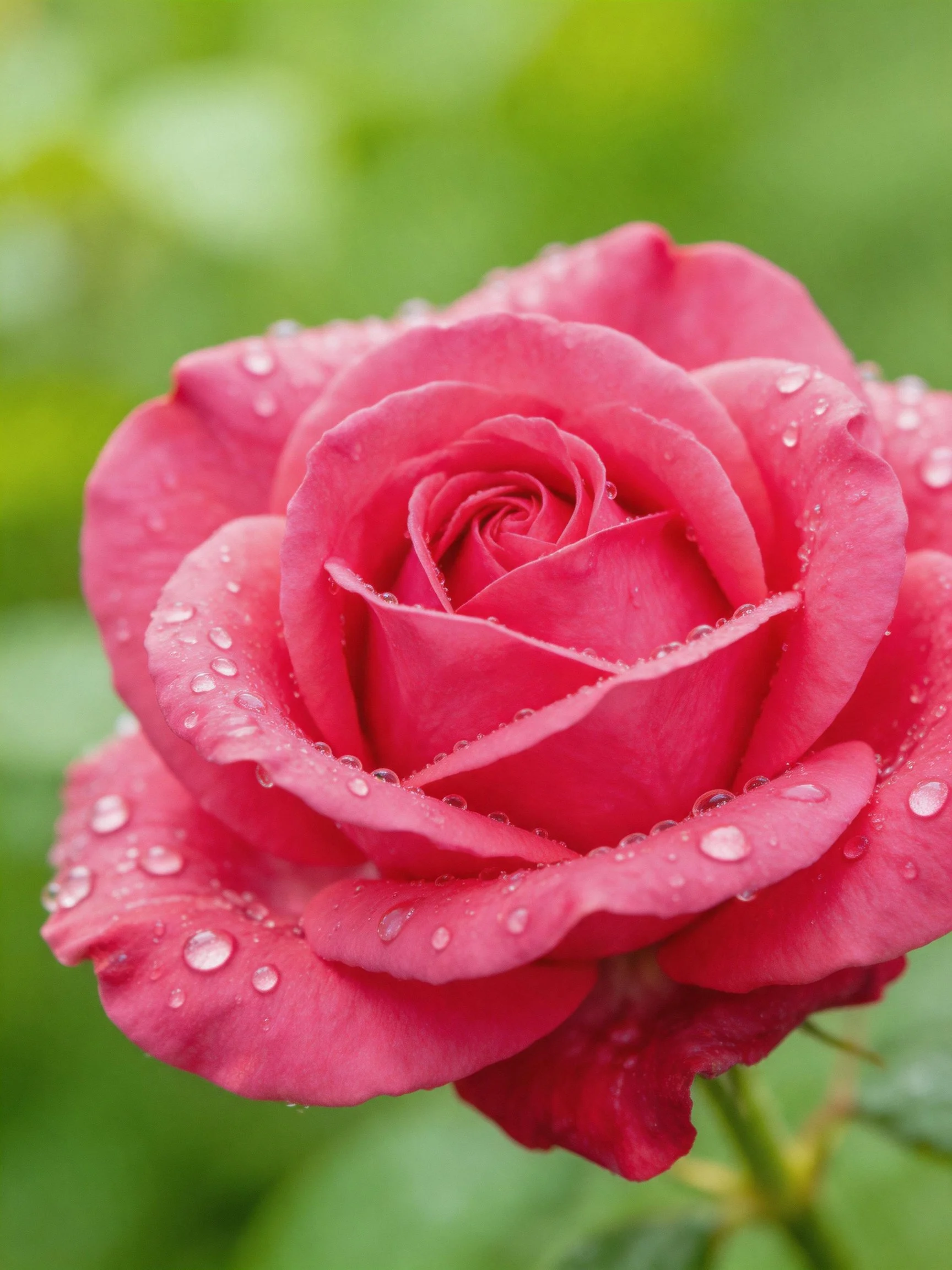A vibrant pink rose with water droplets