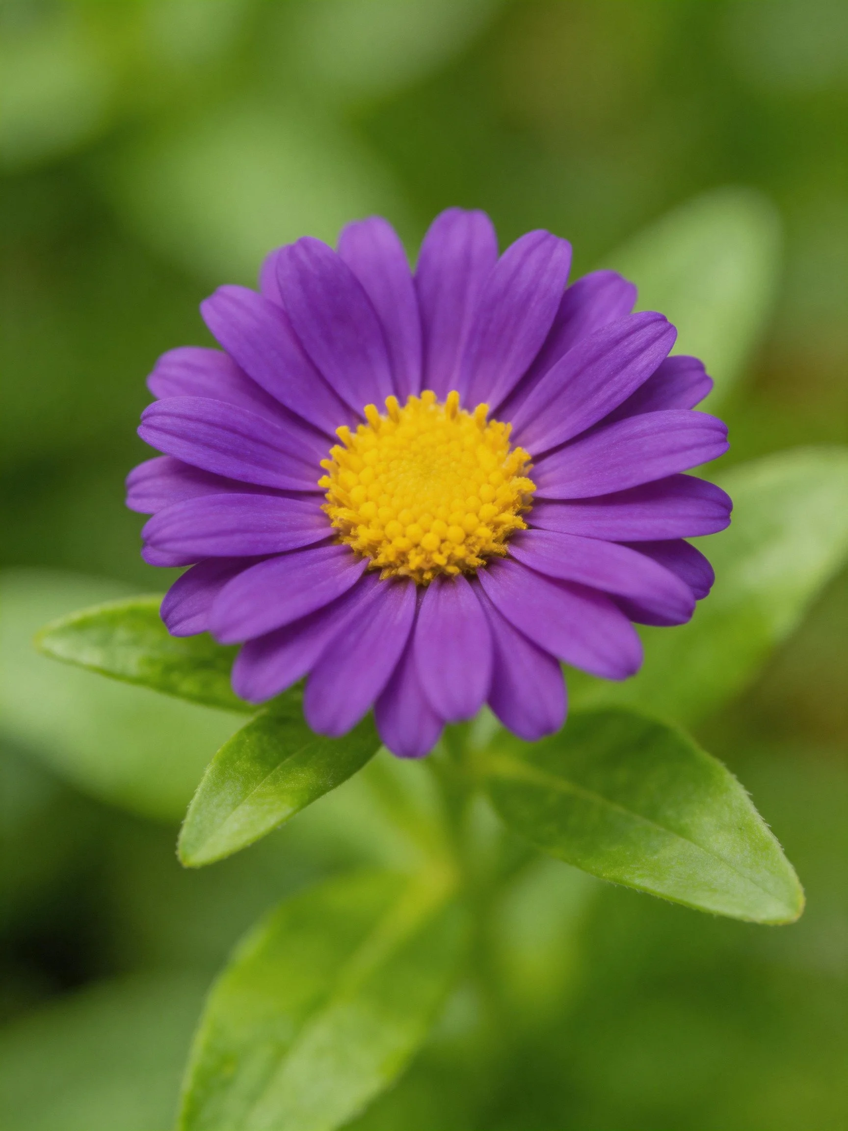 A vibrant purple aster flower with a yellow center