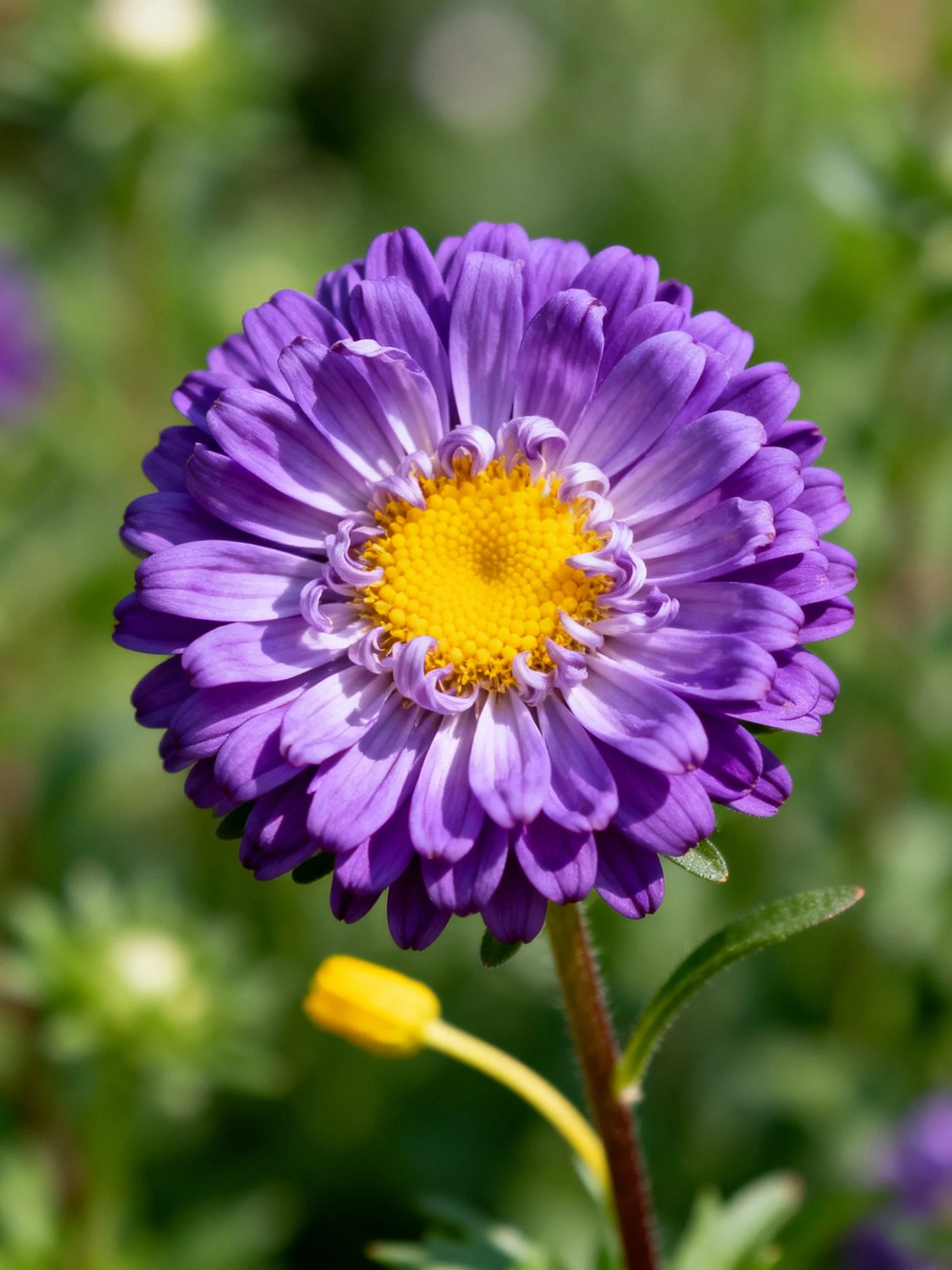 A vibrant purple aster flower with yellow center