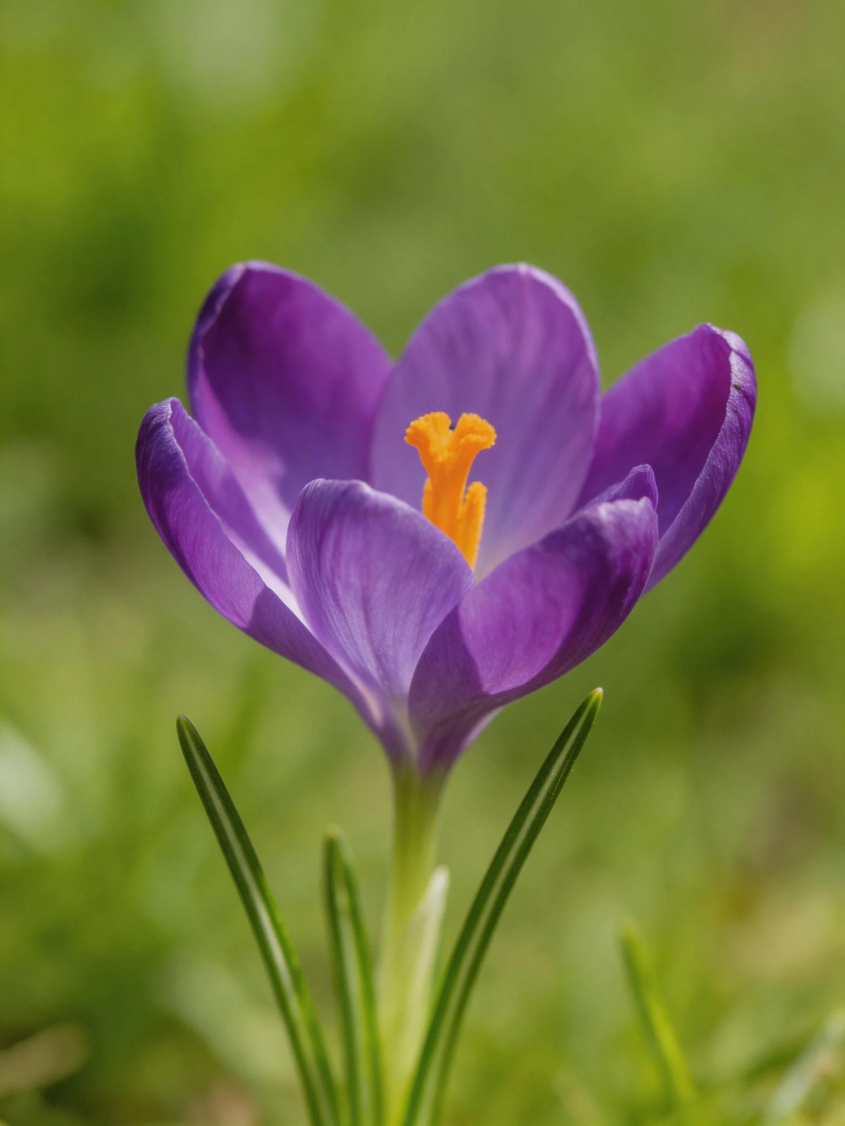 A vibrant purple crocus bloom featuring an orange central stamen