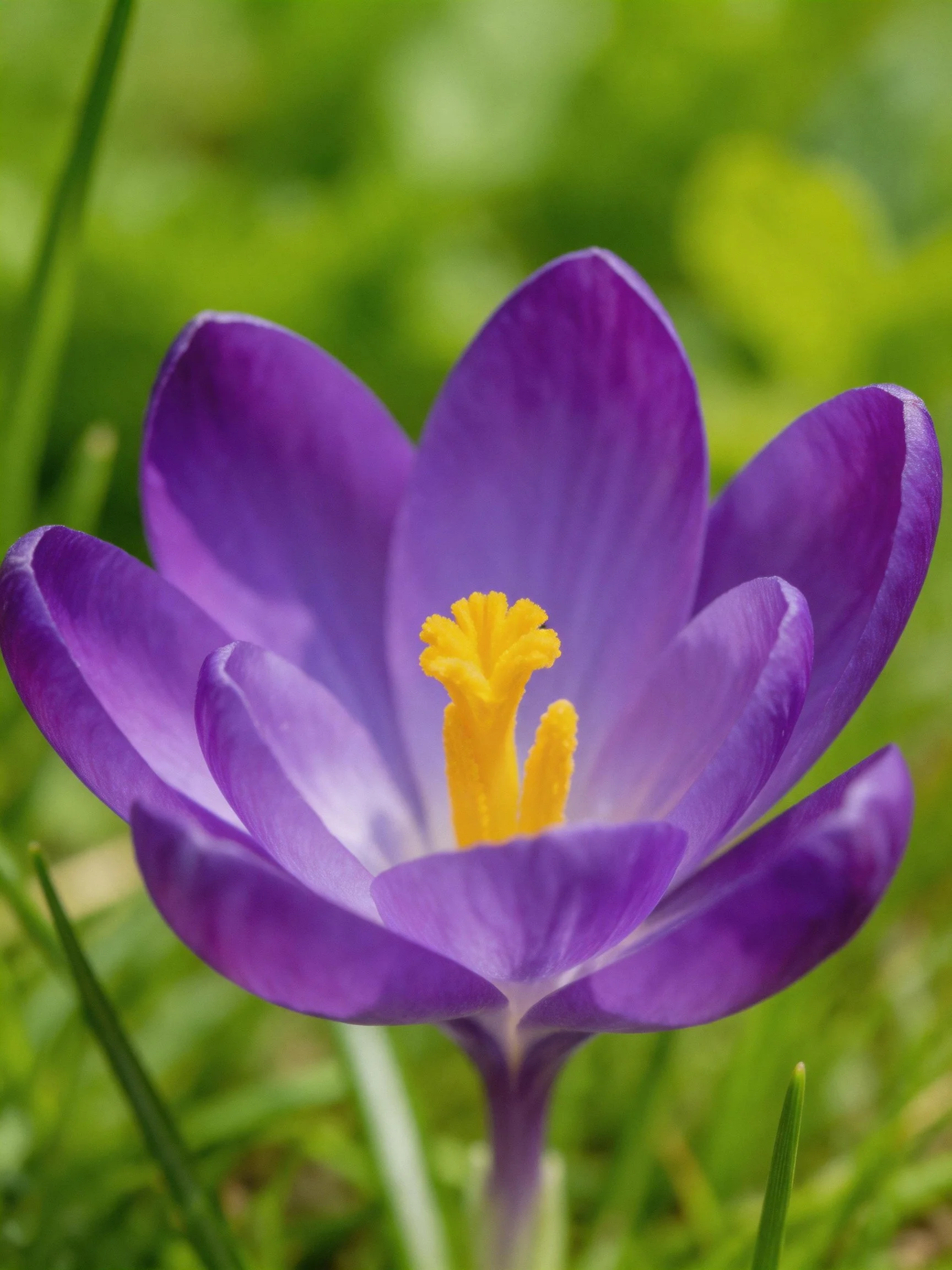 A vibrant purple crocus flower with bright yellow stamens