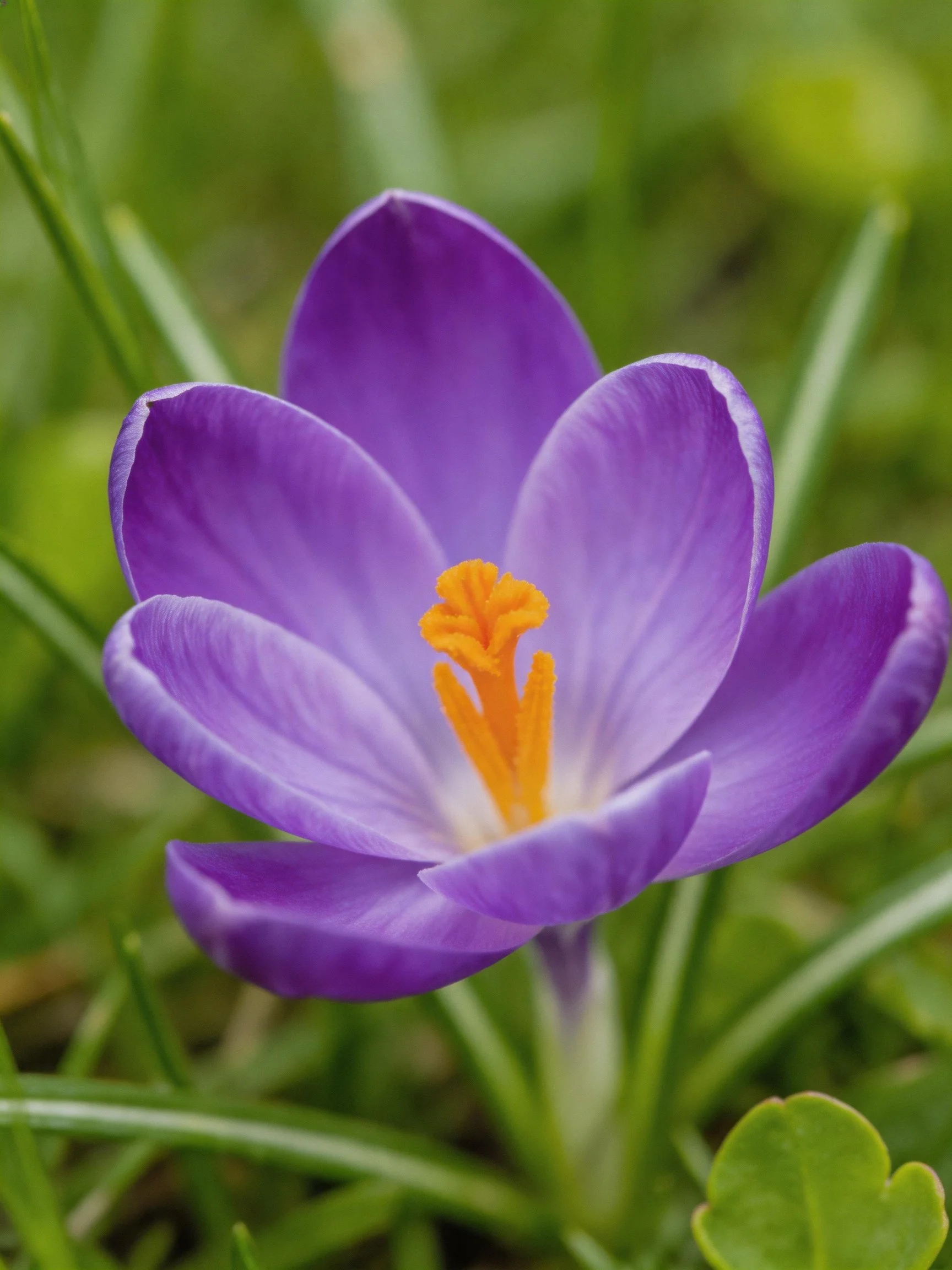A vibrant purple crocus with bright orange stamens
