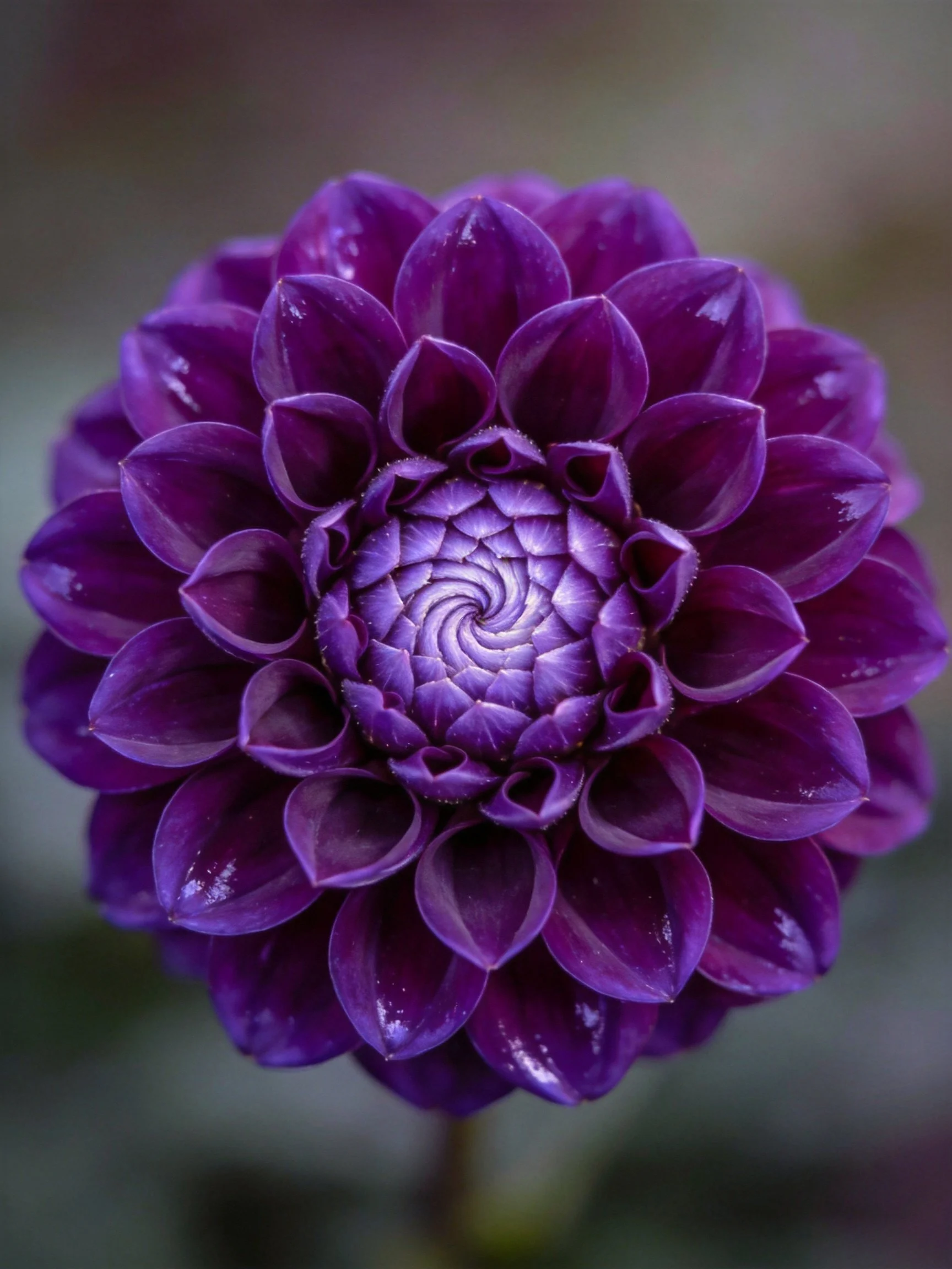 A vibrant purple dahlia with intricate layered petals