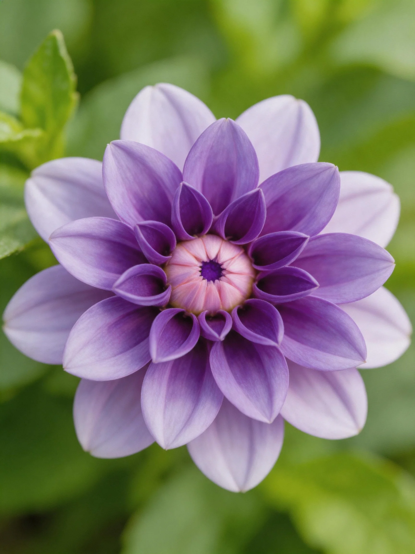 A vibrant purple dahlia with layered petals and green backdrop