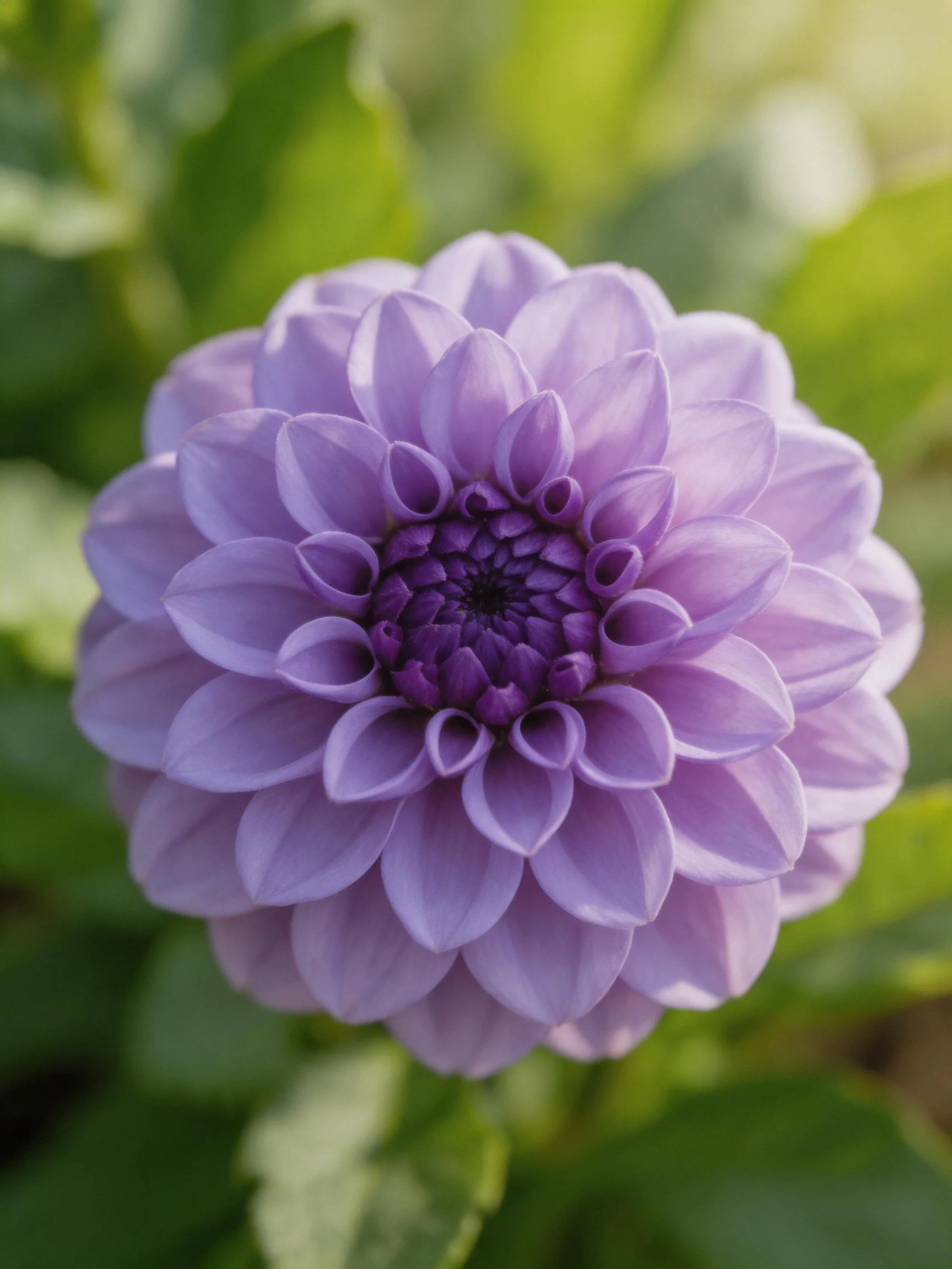 A vibrant purple dahlia with layered petals and green foliage