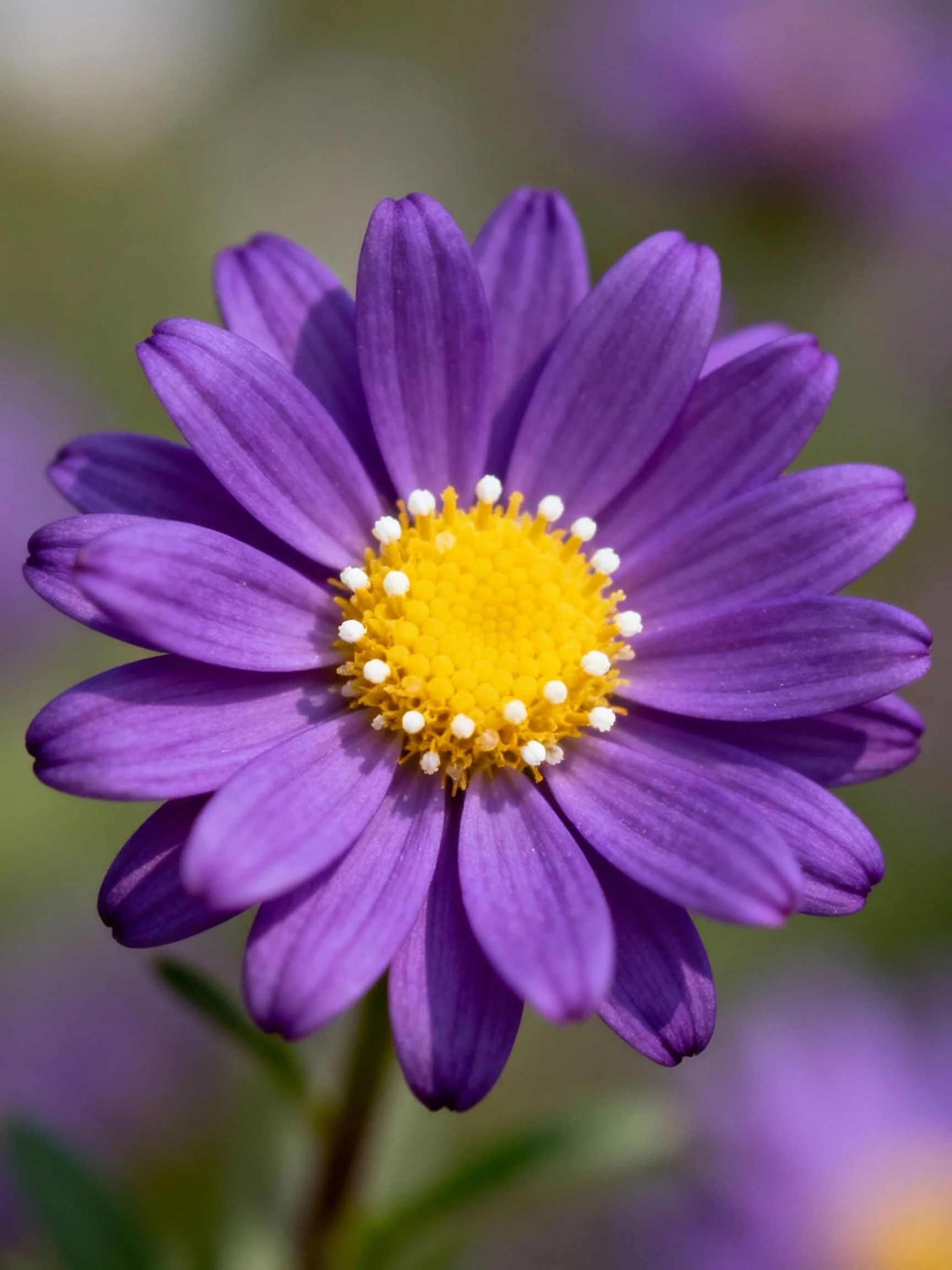 A vibrant purple daisy with a bright yellow central disc