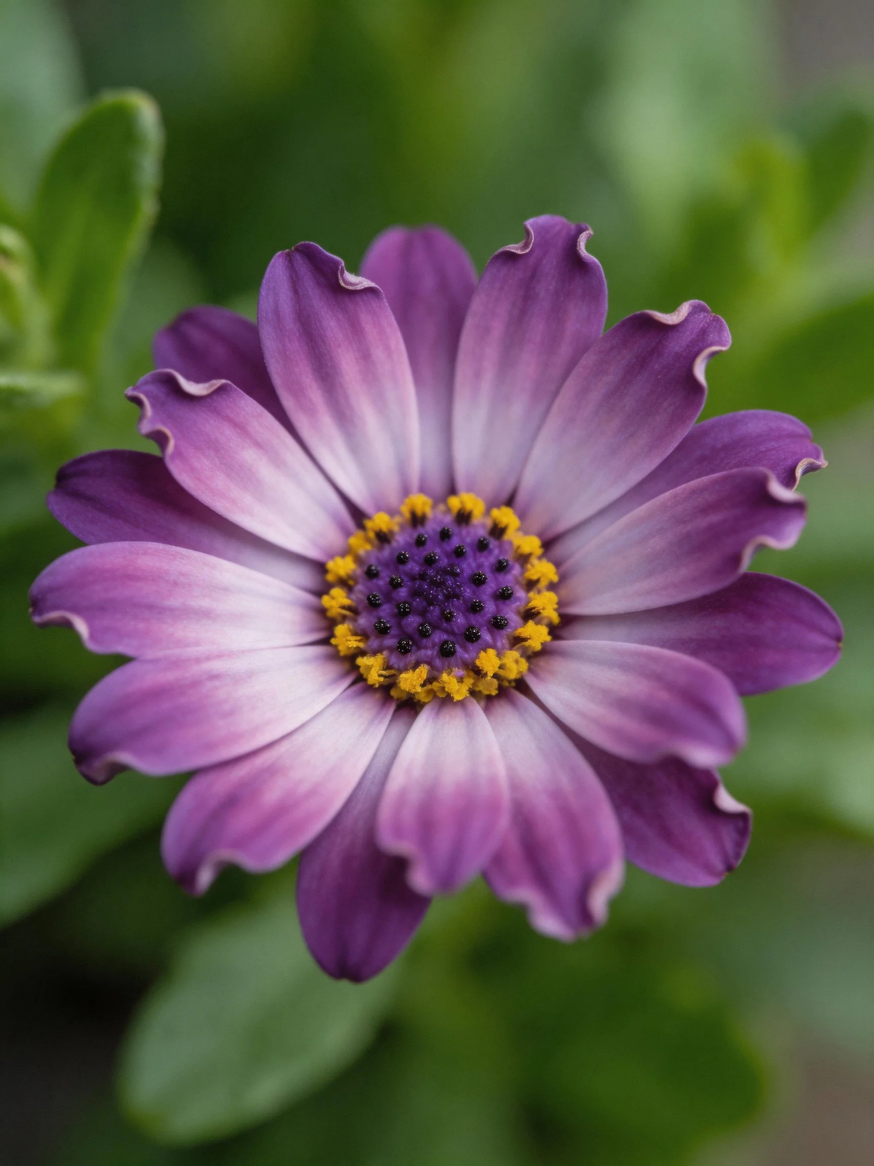 A vibrant purple daisy with layered petals and a golden - yellow center