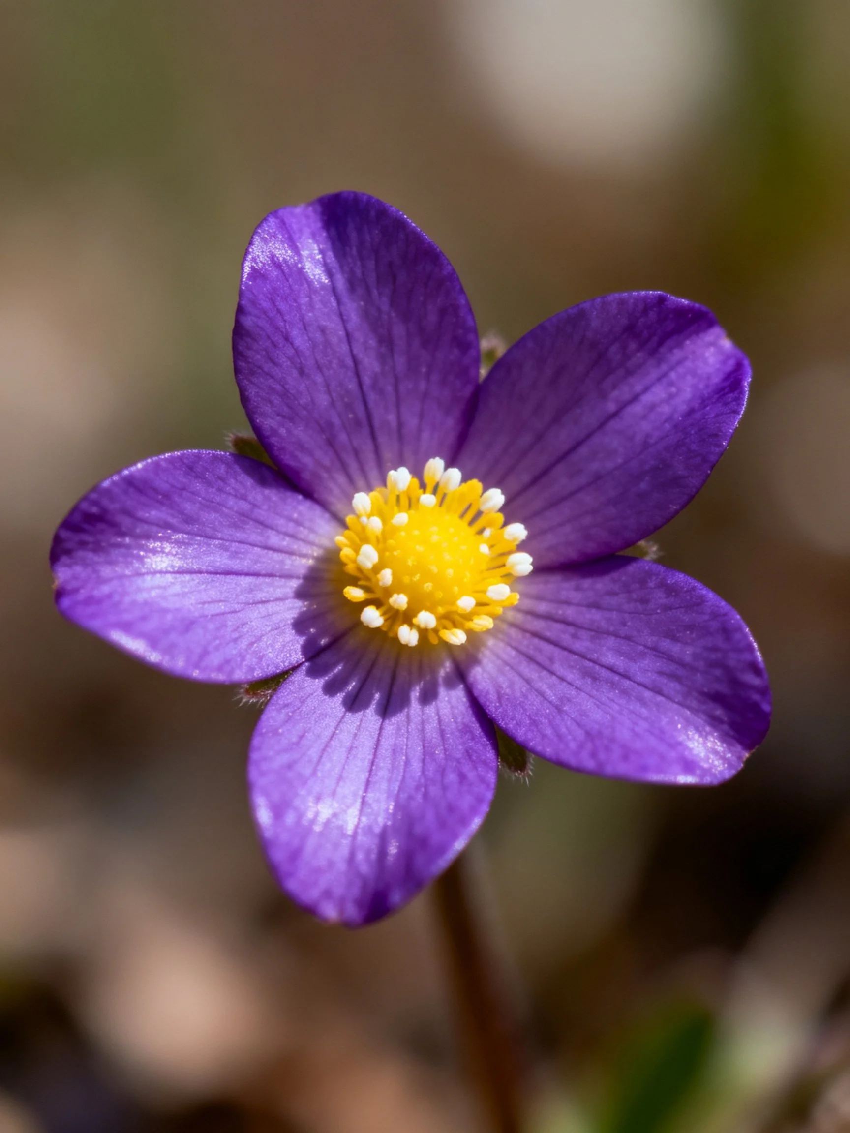 A vibrant purple five - petaled flower with a bright yellow center