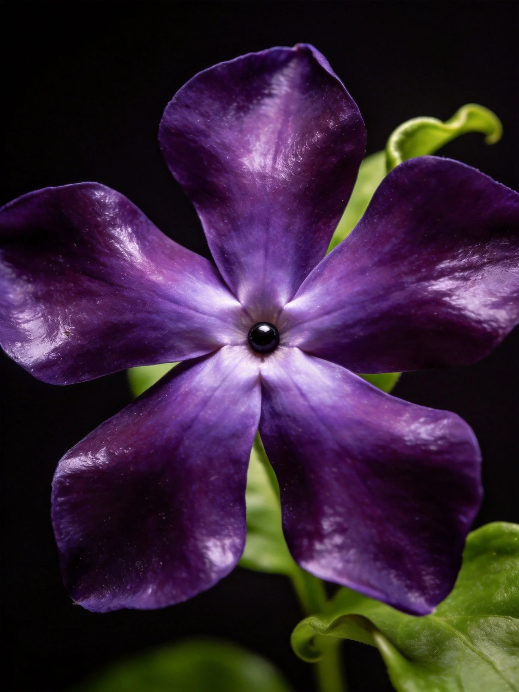 A vibrant purple five-petaled flower with green foliage