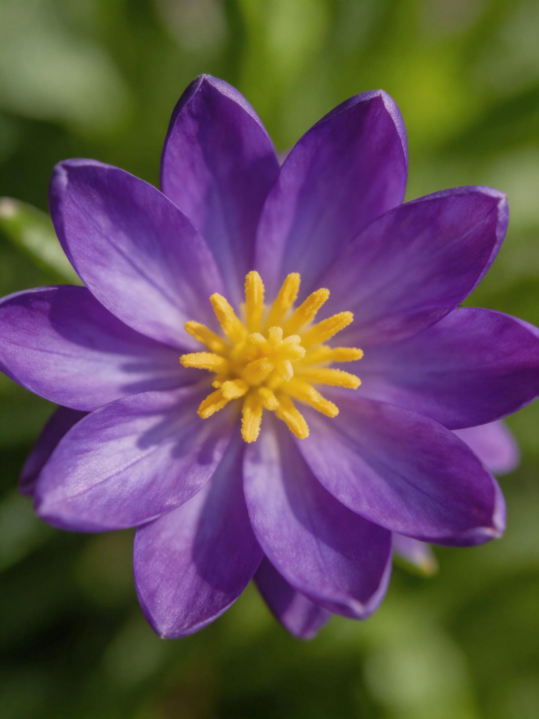 A vibrant purple flower with a bright yellow center