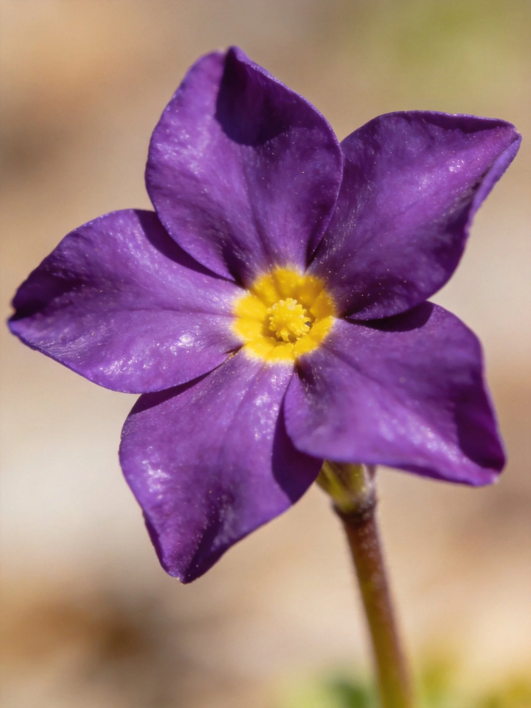 A vibrant purple flower with a bright yellow center