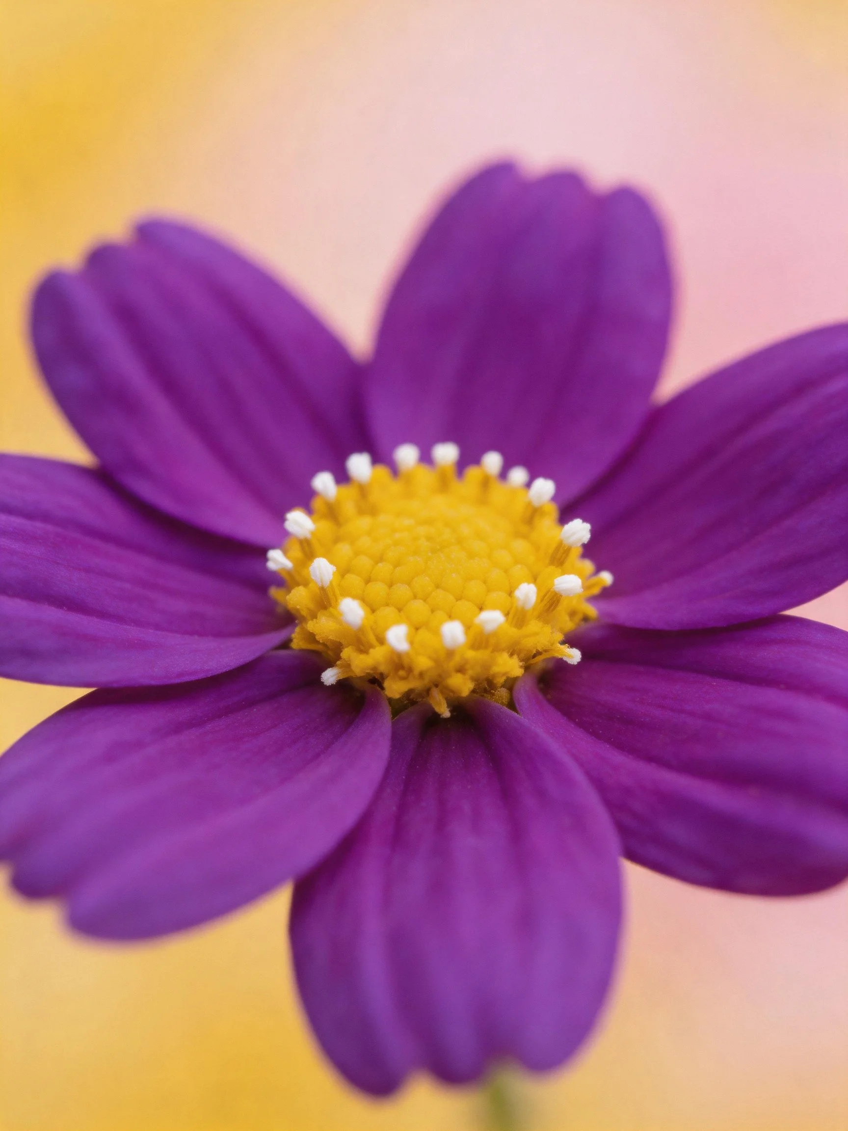 A vibrant purple flower with a golden-yellow center