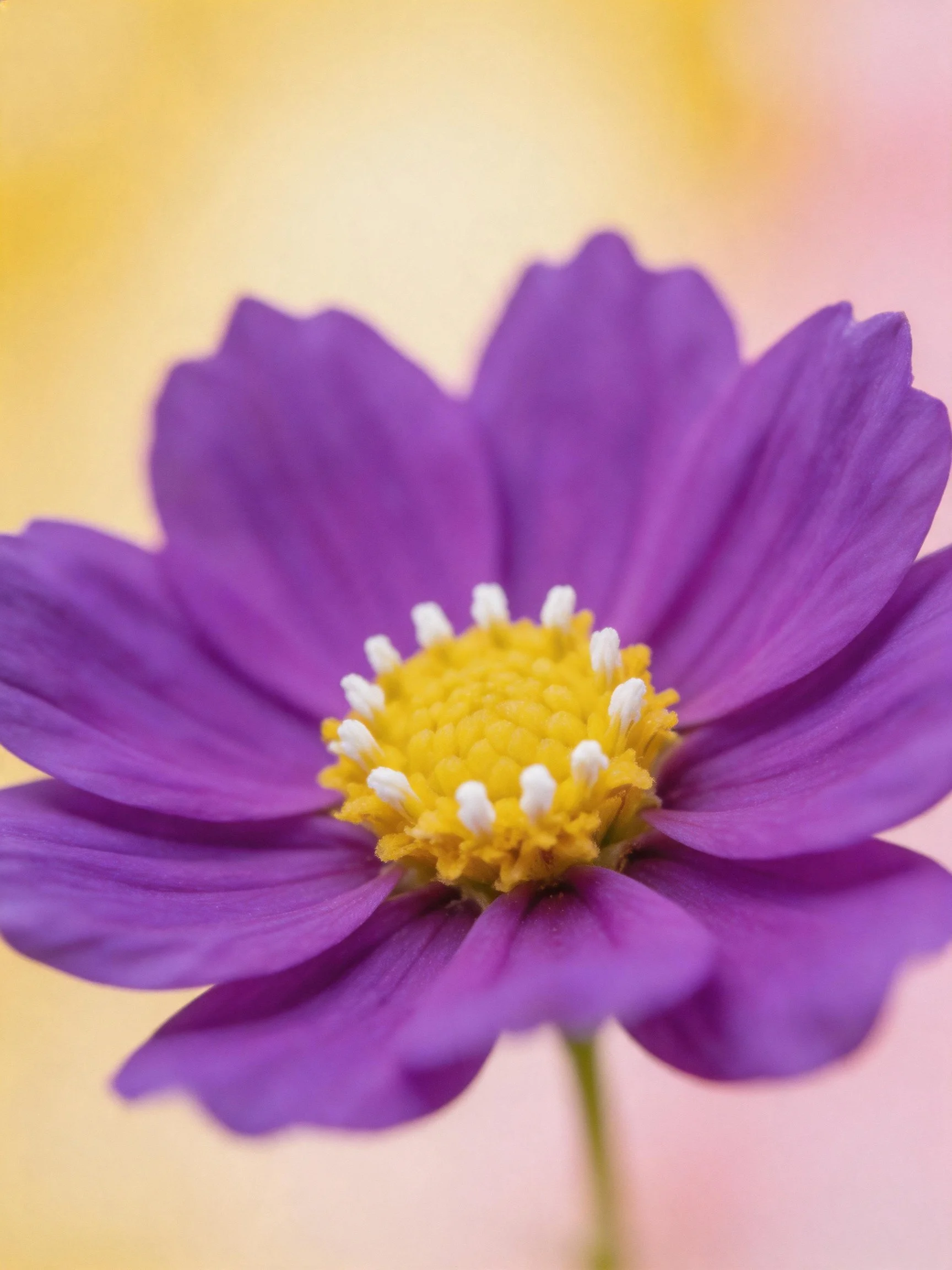 A vibrant purple flower with a yellow center and white stamens