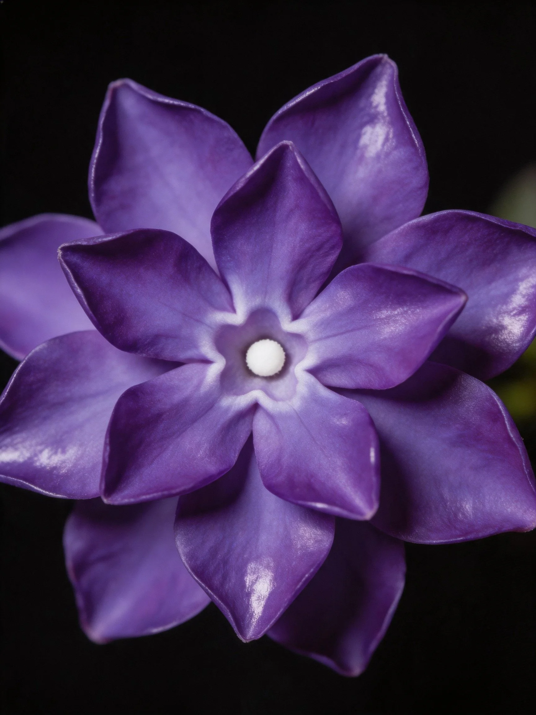 A vibrant purple flower with layered petals against a black background