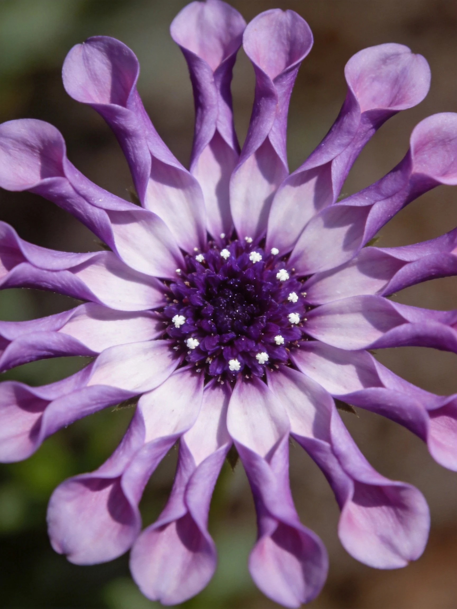 A vibrant purple flower with layered petals and a dark center