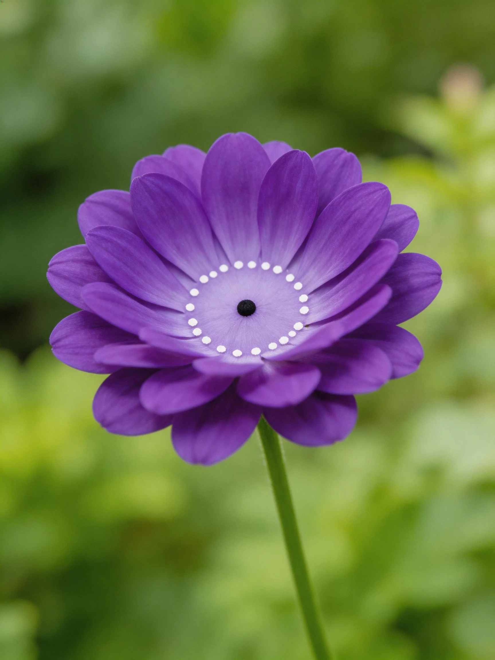 A vibrant purple flower with layered petals and a dotted center