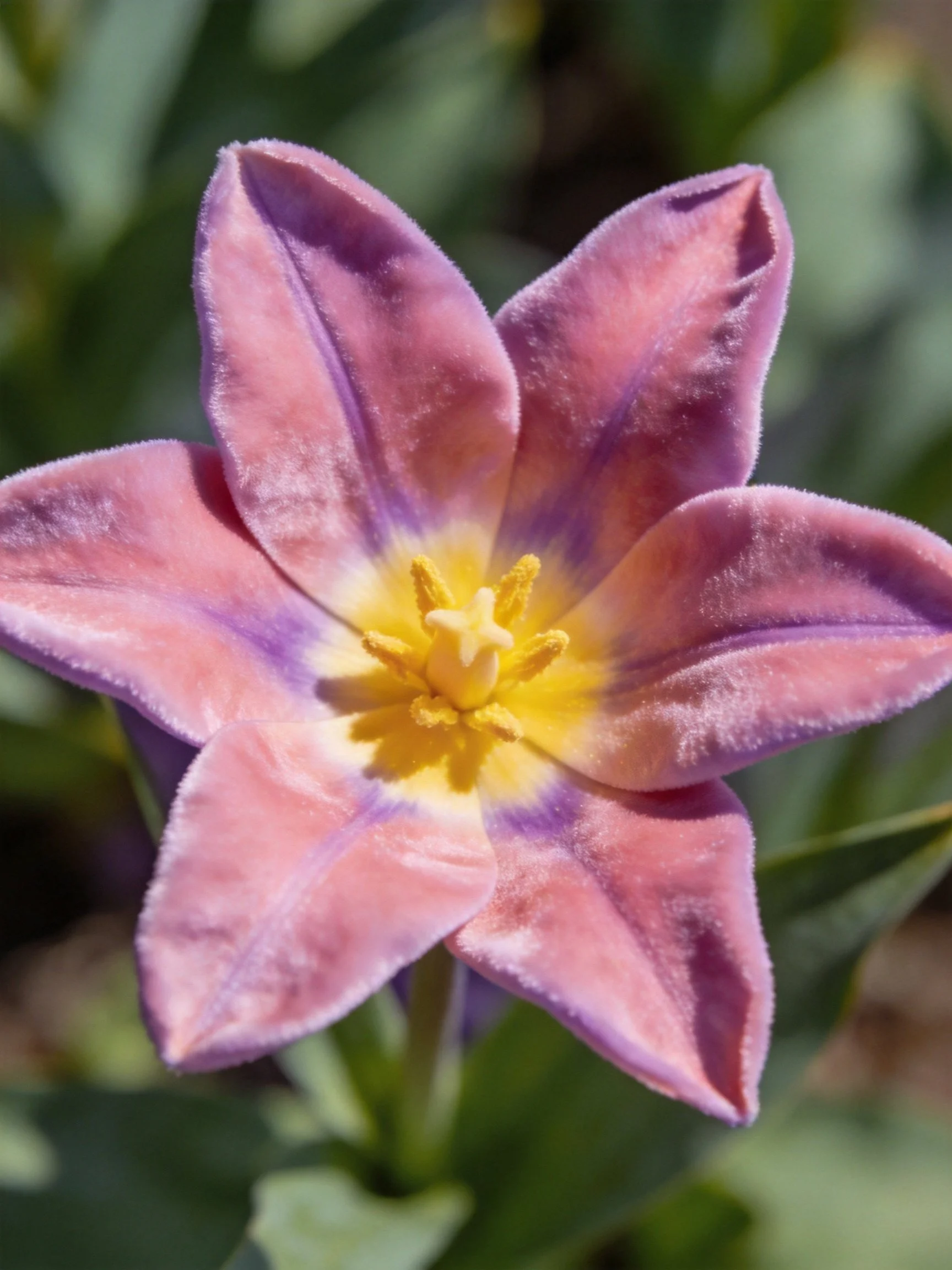 A vibrant purple-pink tulip with a bright yellow center