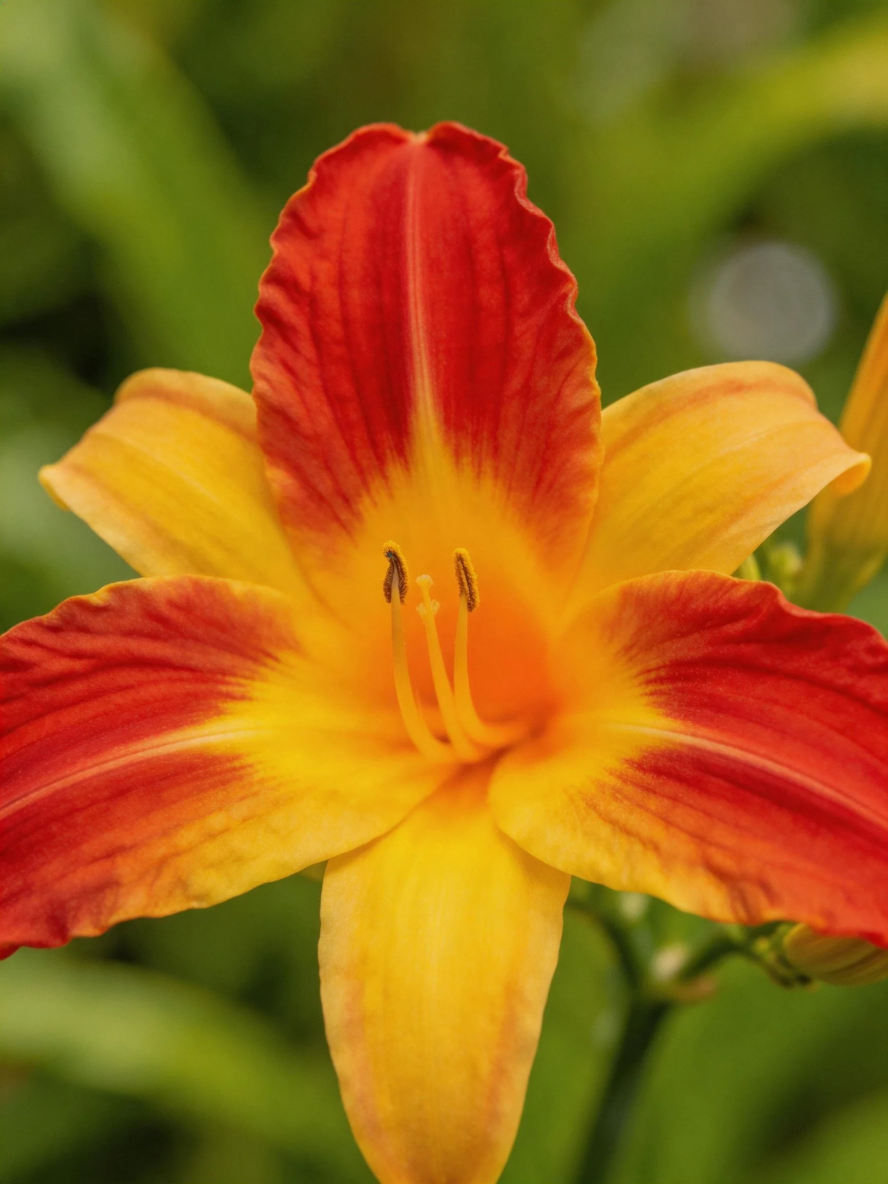 A vibrant red and yellow daylily flower close - up