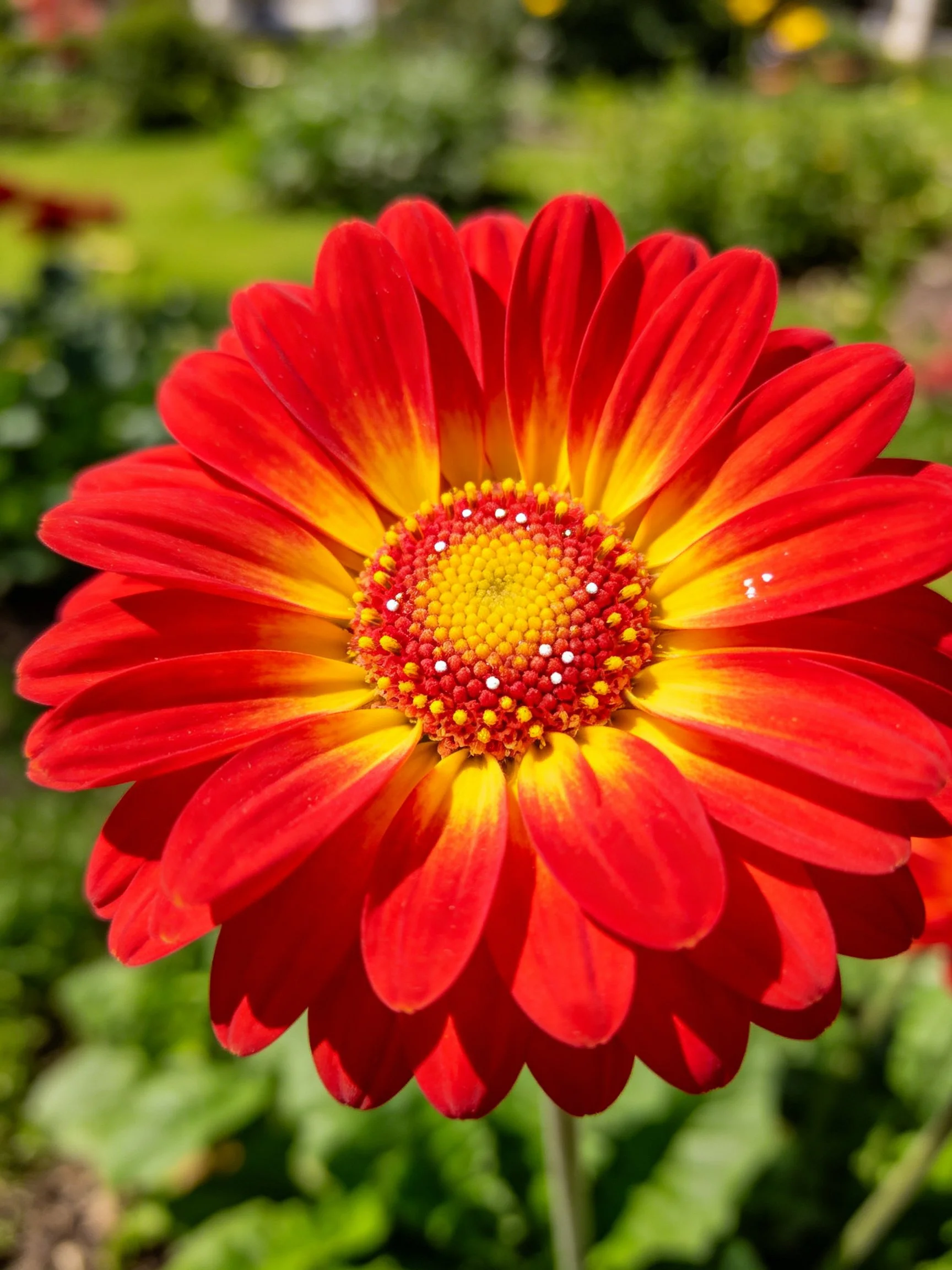 A vibrant red and yellow gerbera daisy with a detailed center