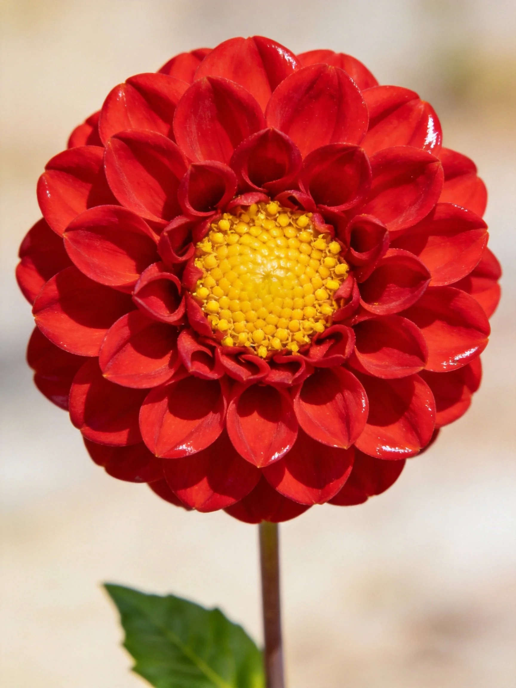 Close-up view of a vibrant red dahlia with a yellow central area.