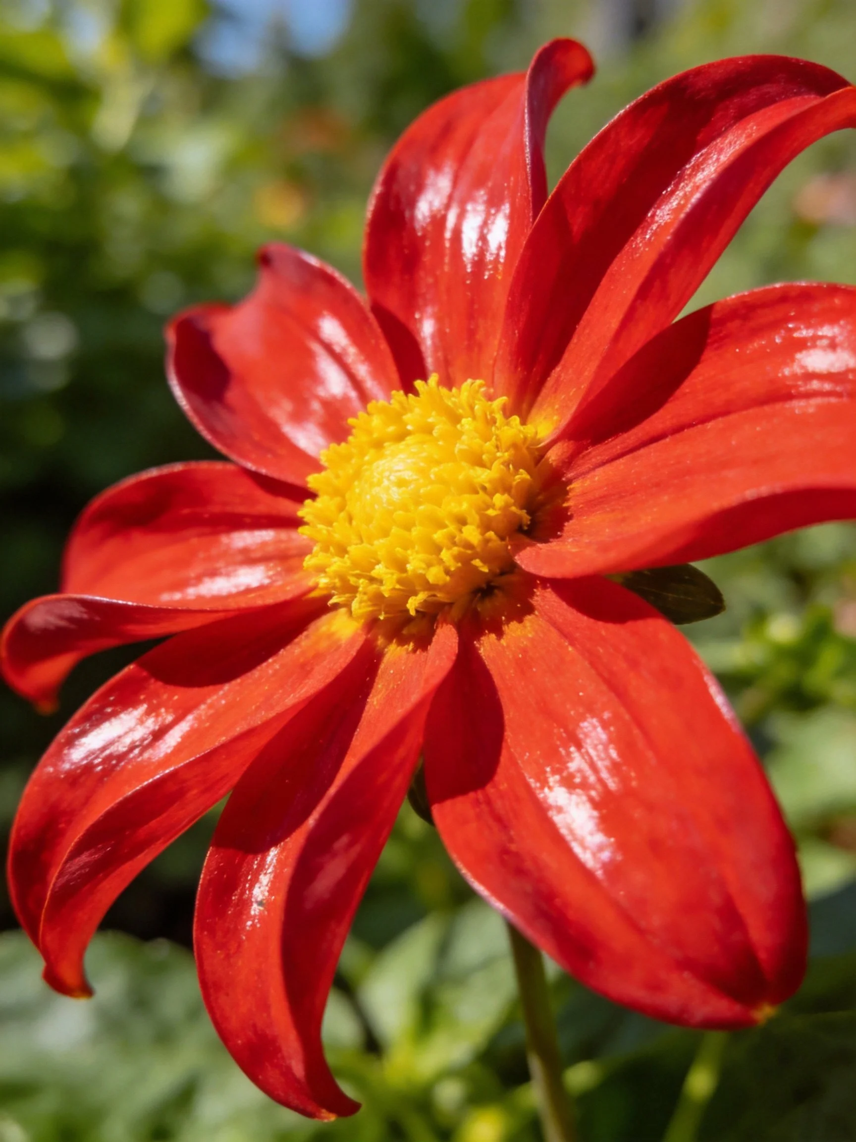 A vibrant red flower with a golden - yellow center