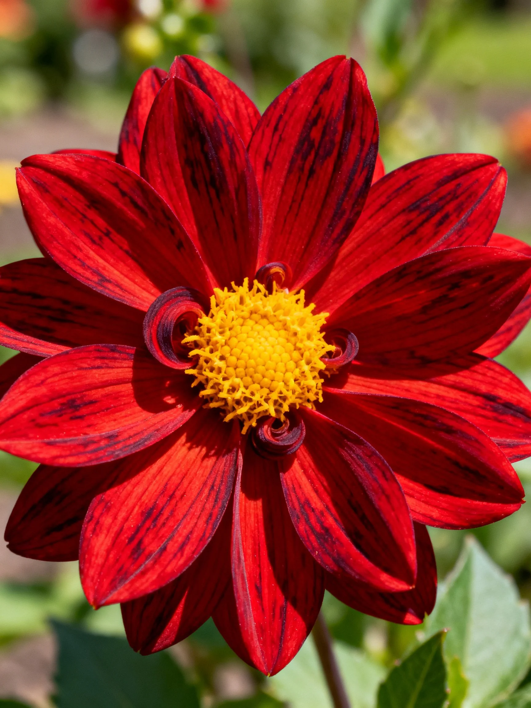 Close - up of a vibrant red flower featuring a bright yellow center.