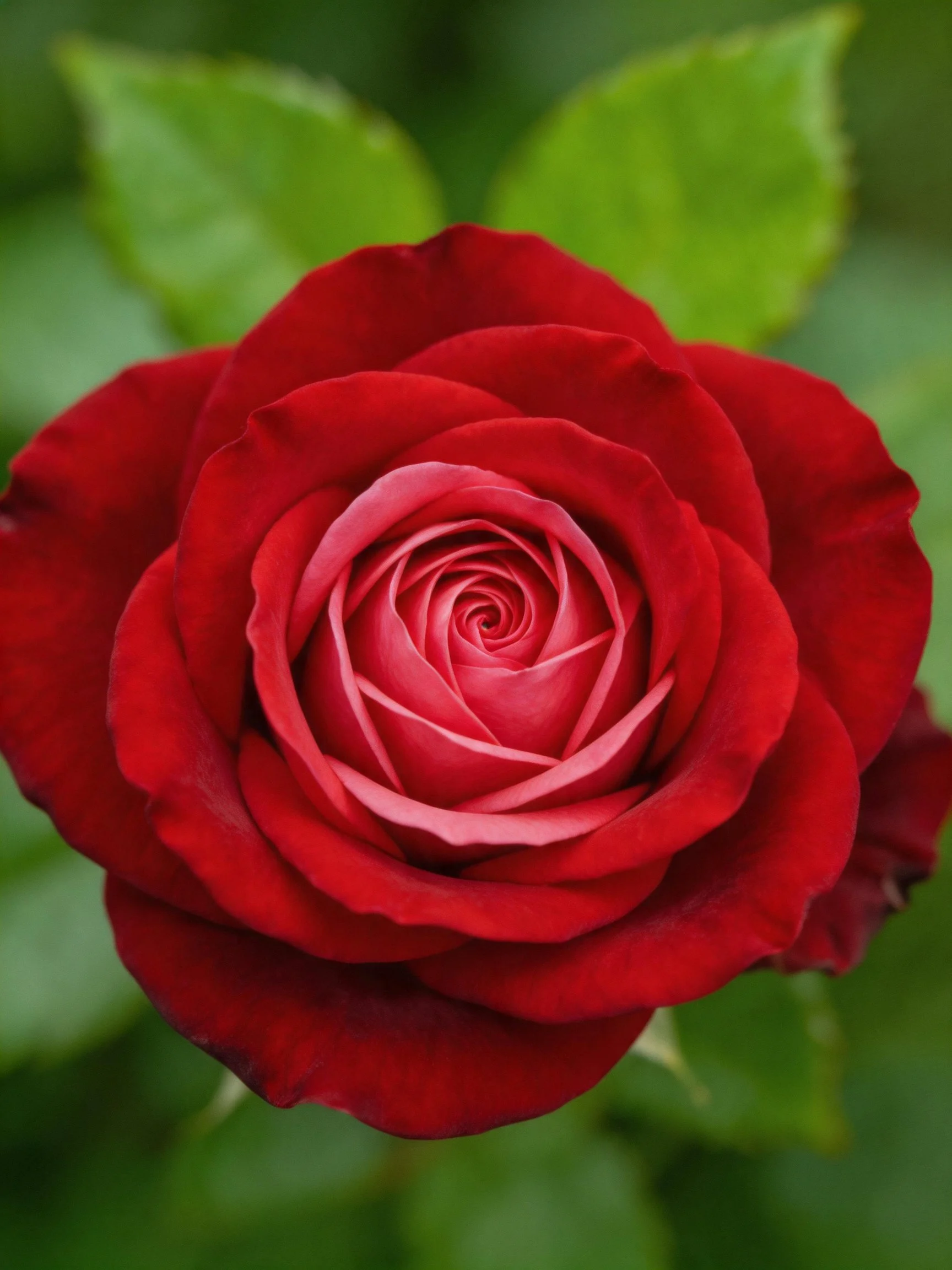 A vibrant red rose in full bloom with green foliage