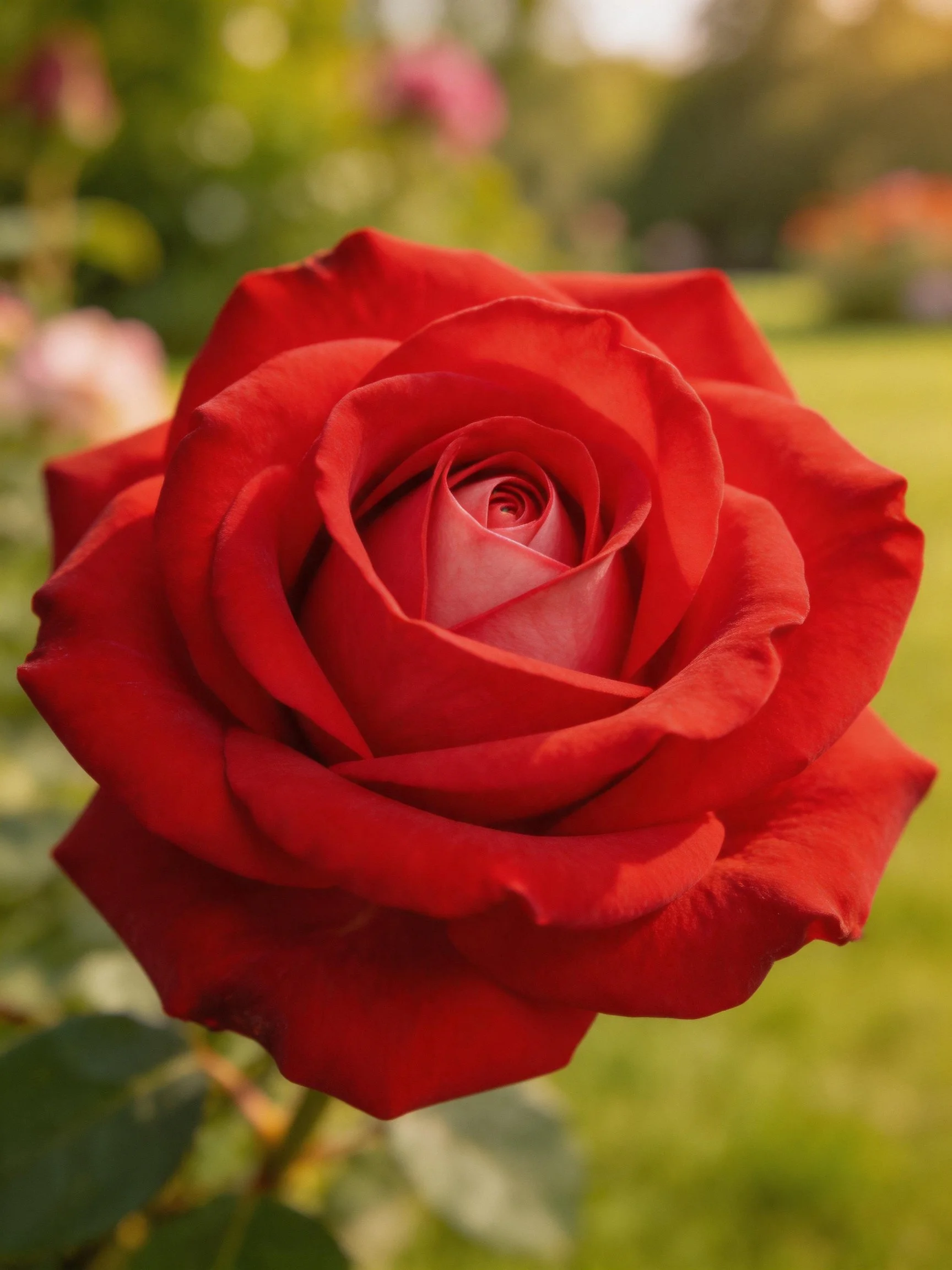 A vibrant red rose in full bloom with layered petals