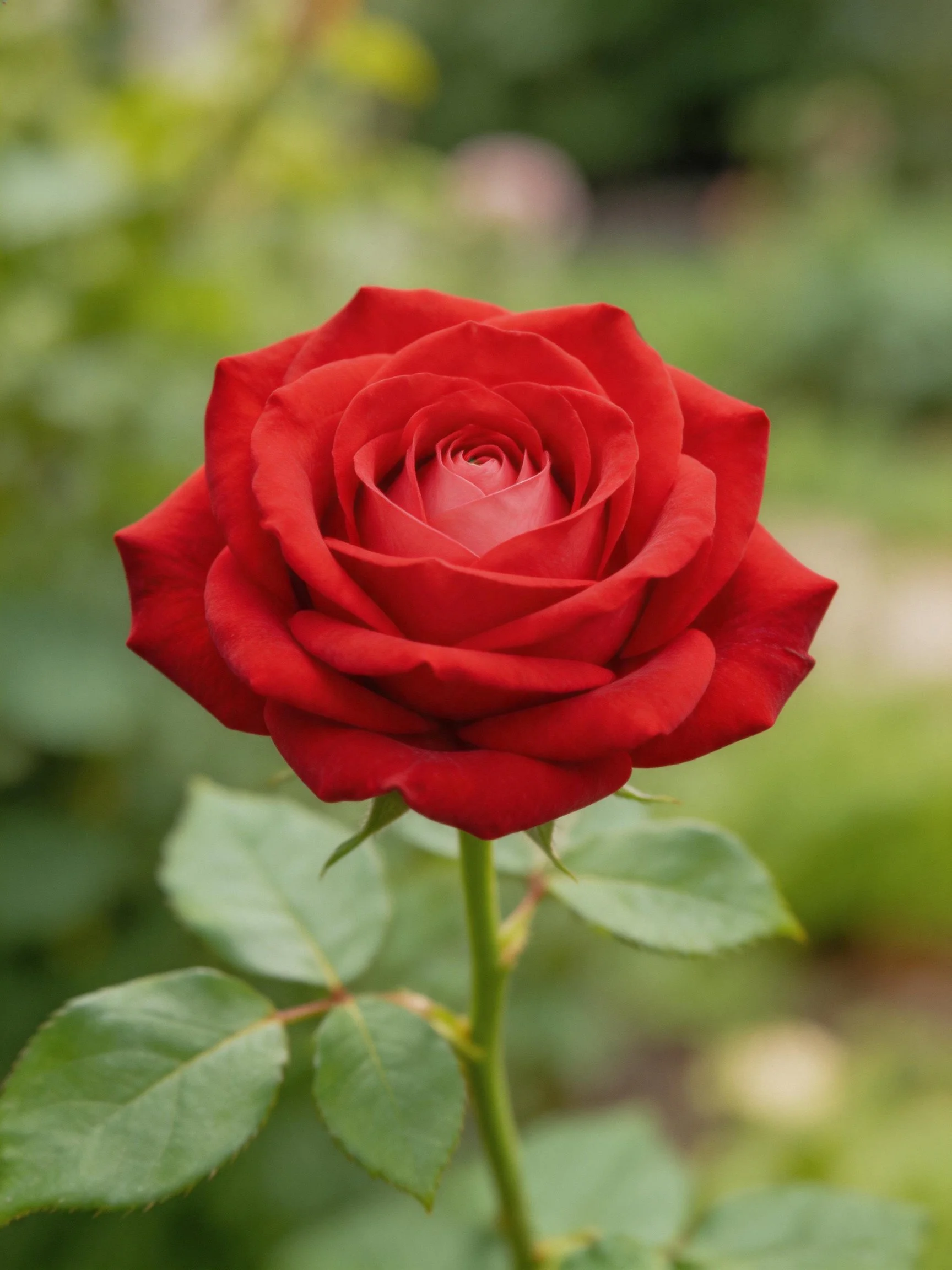 A vibrant red rose with fully bloomed layered petals