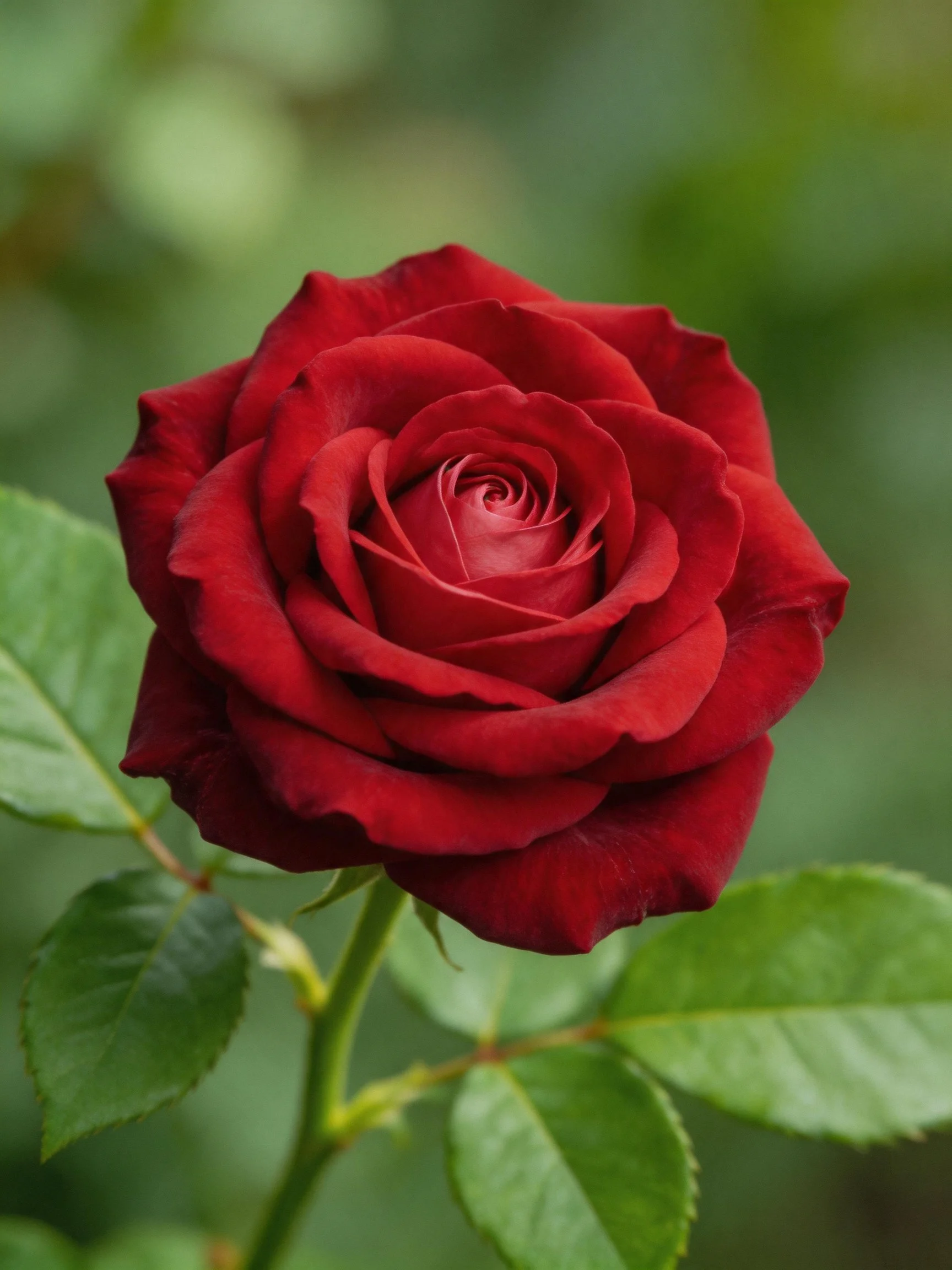 A vibrant red rose with glossy green foliage