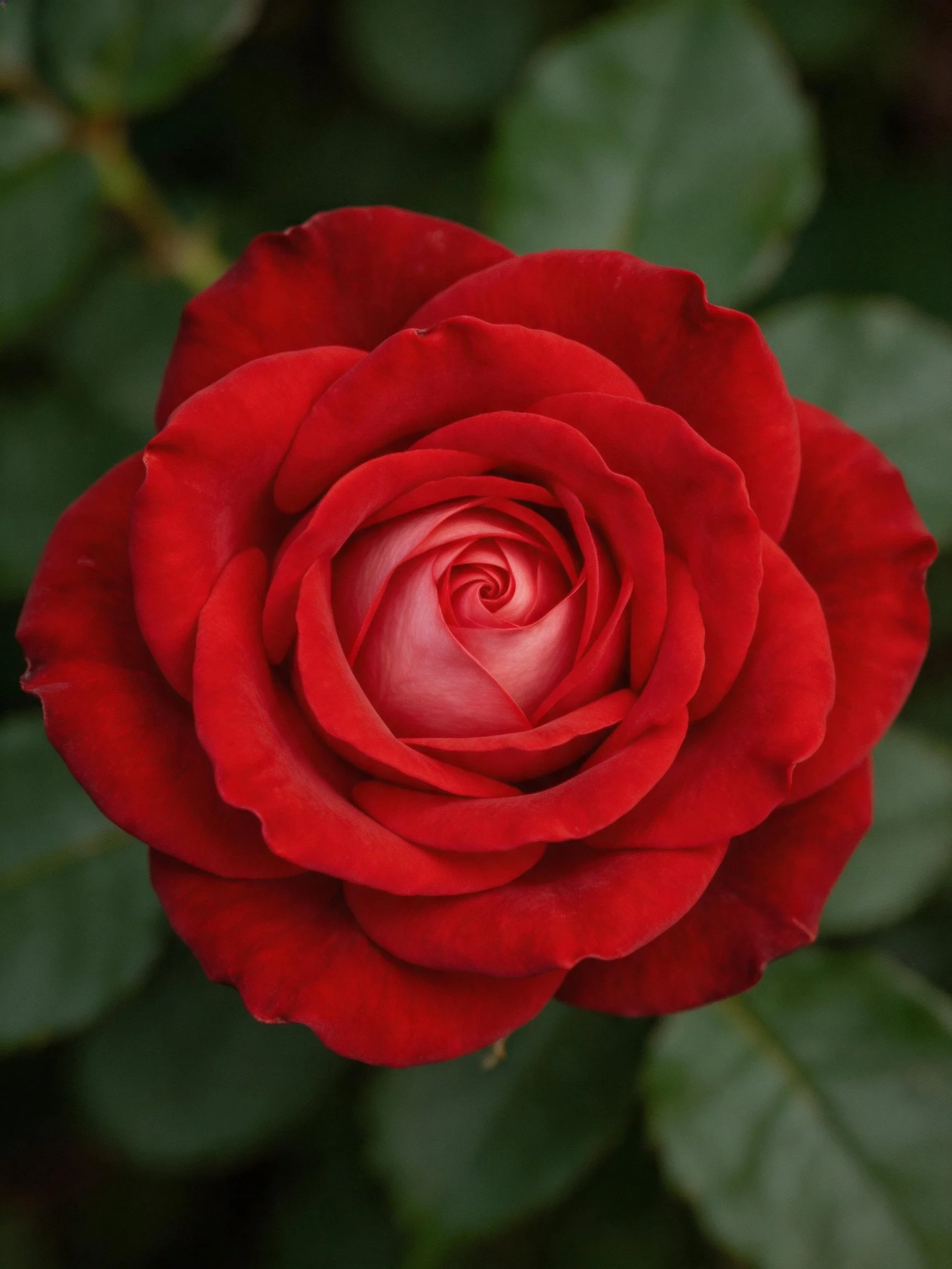 A vibrant red rose with layered petals in full bloom