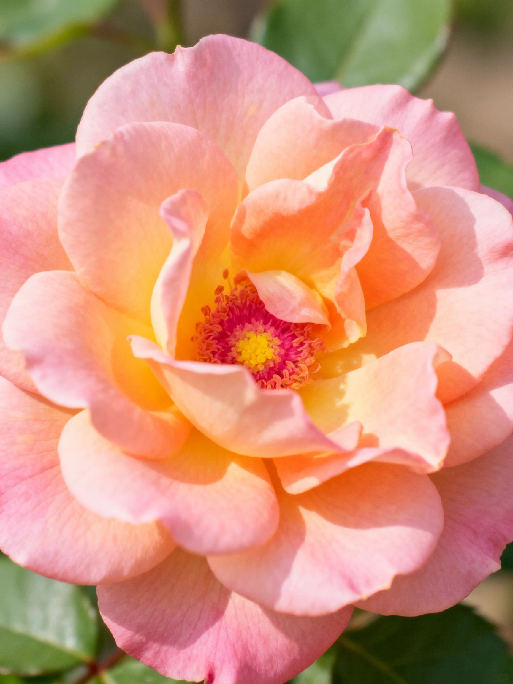 A vibrant rose with layered pink and orange petals