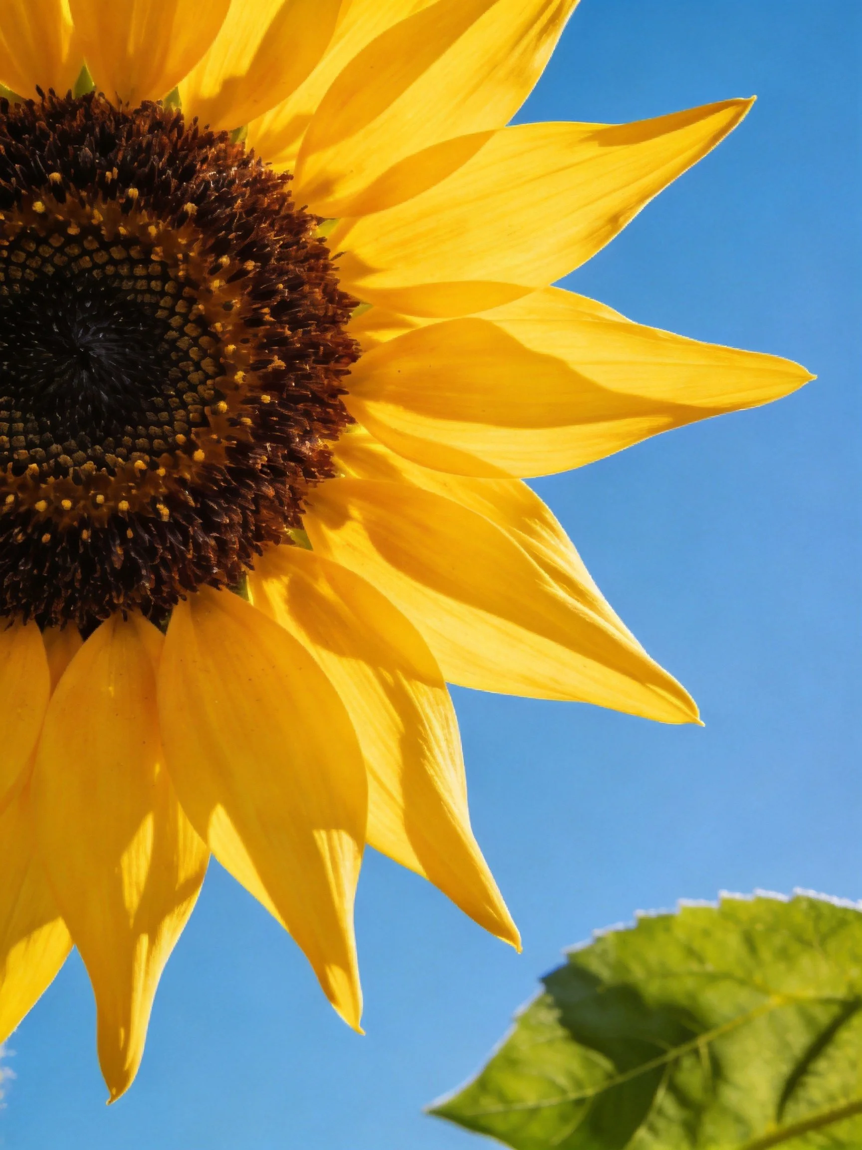 A vibrant sunflower with golden petals against a clear blue sky