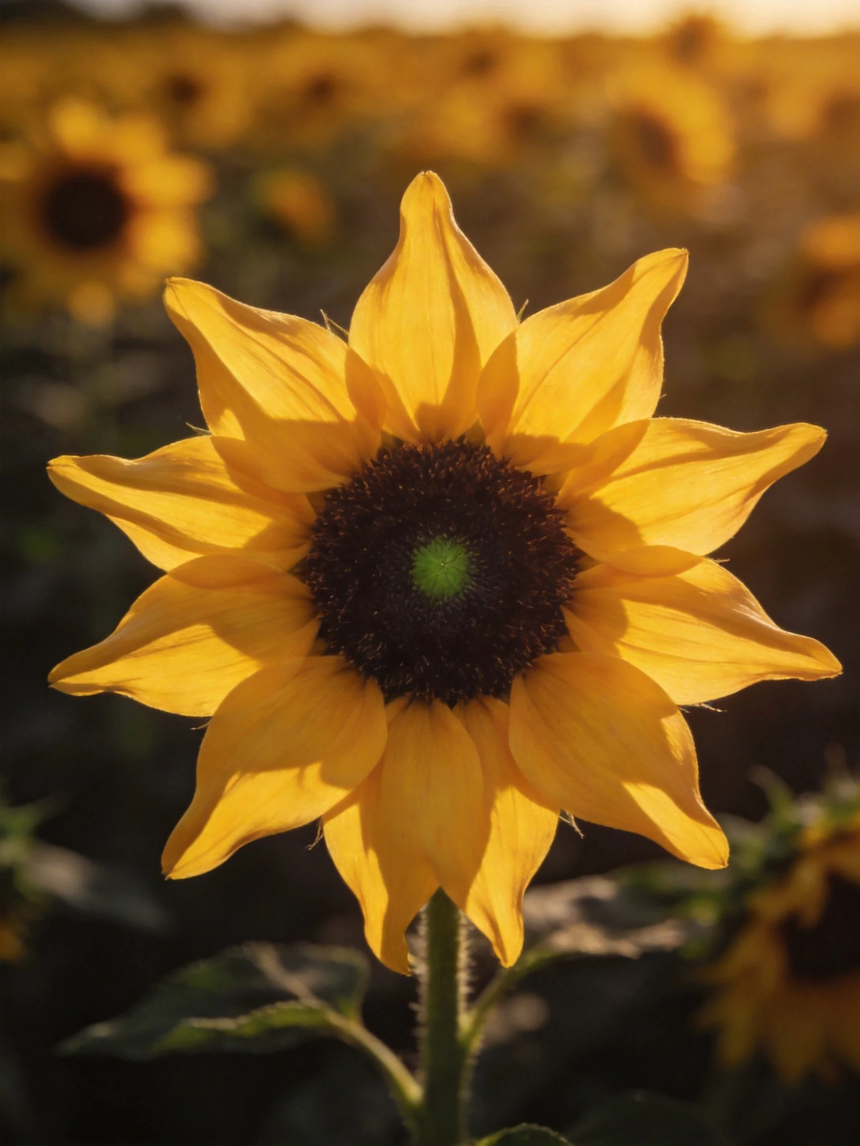 A vibrant sunflower with golden petals and dark center