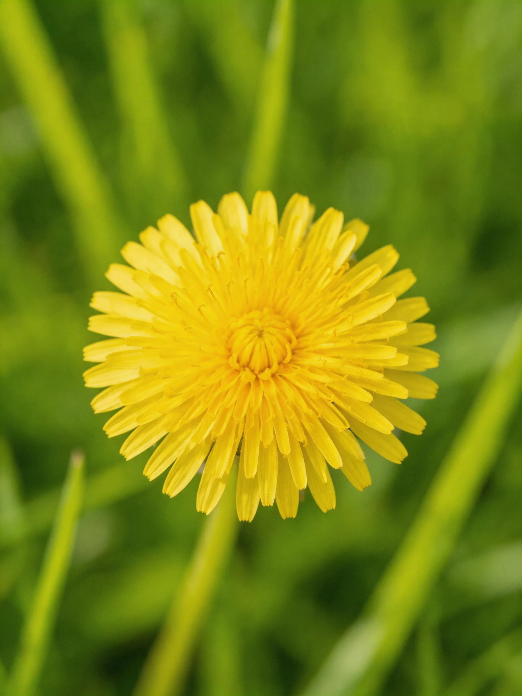 A vibrant yellow dandelion flower amidst lush green foliage