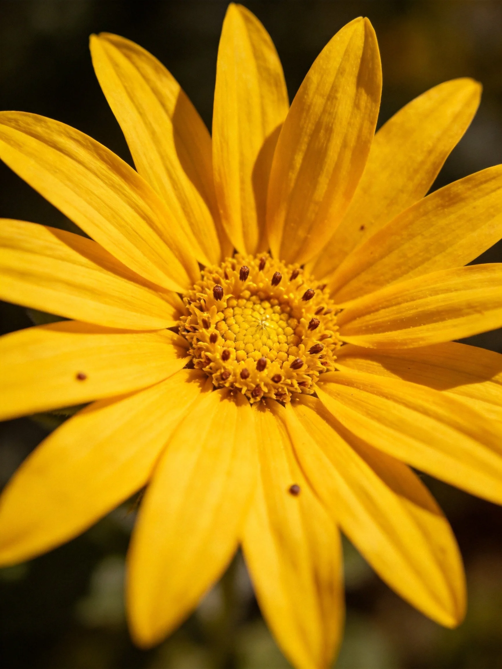 A vibrant yellow flower with elongated petals and a textured center