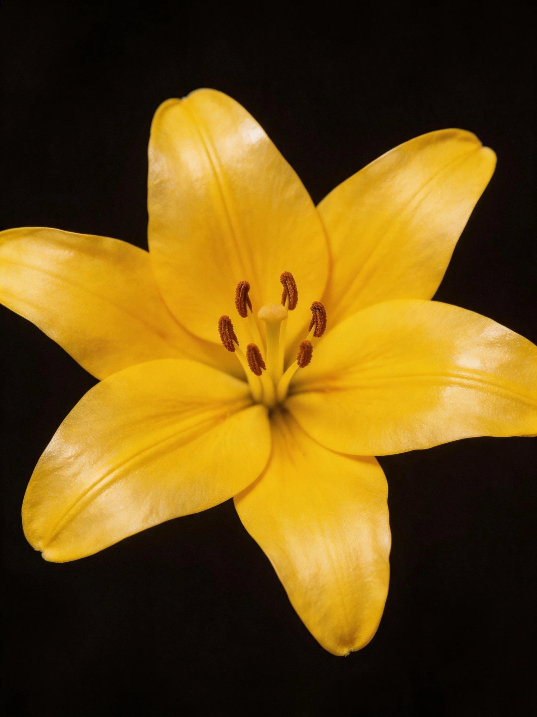 A vibrant yellow lily flower with six petals
