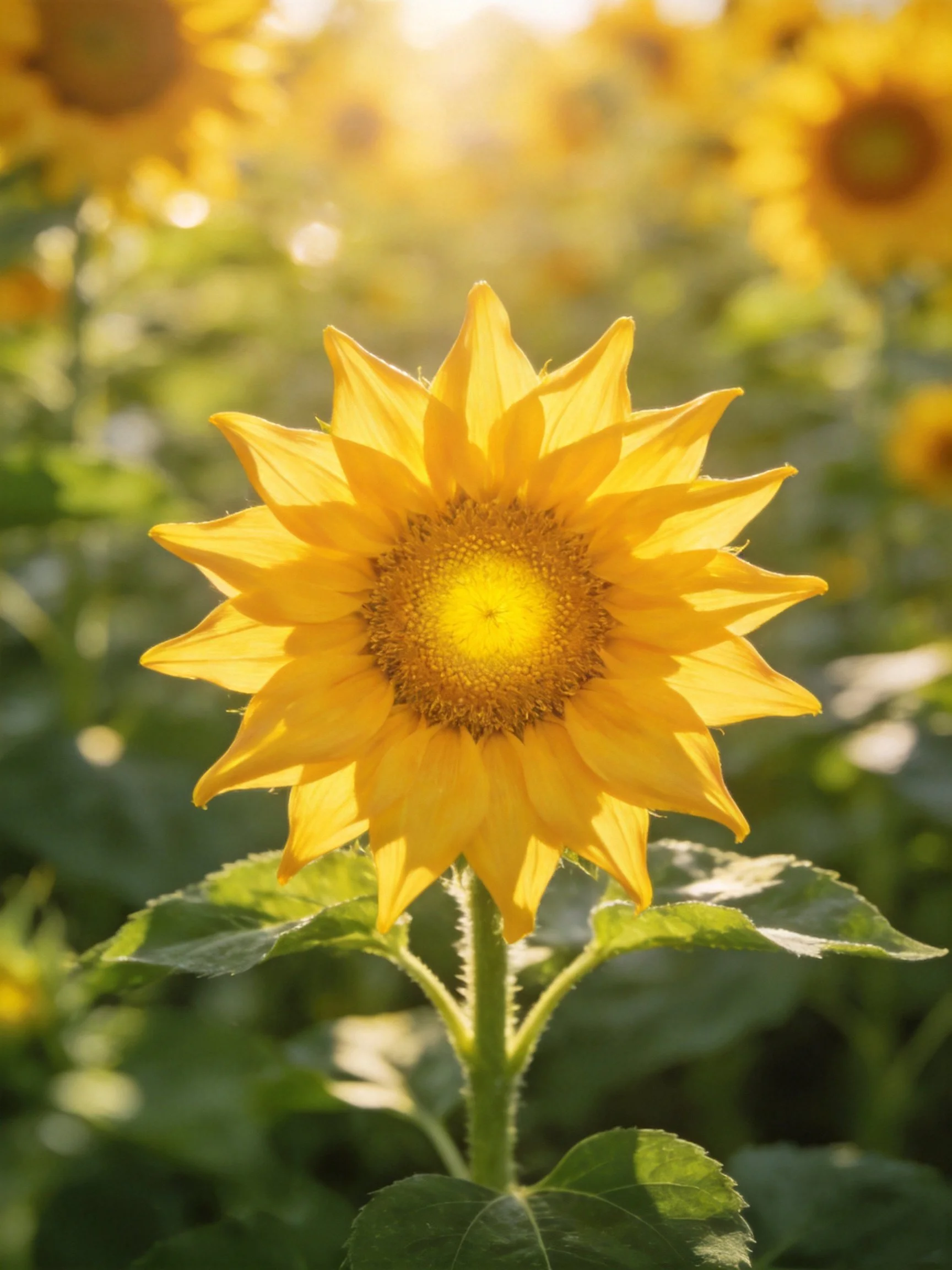 A vibrant yellow sunflower blooms in a sun-drenched field