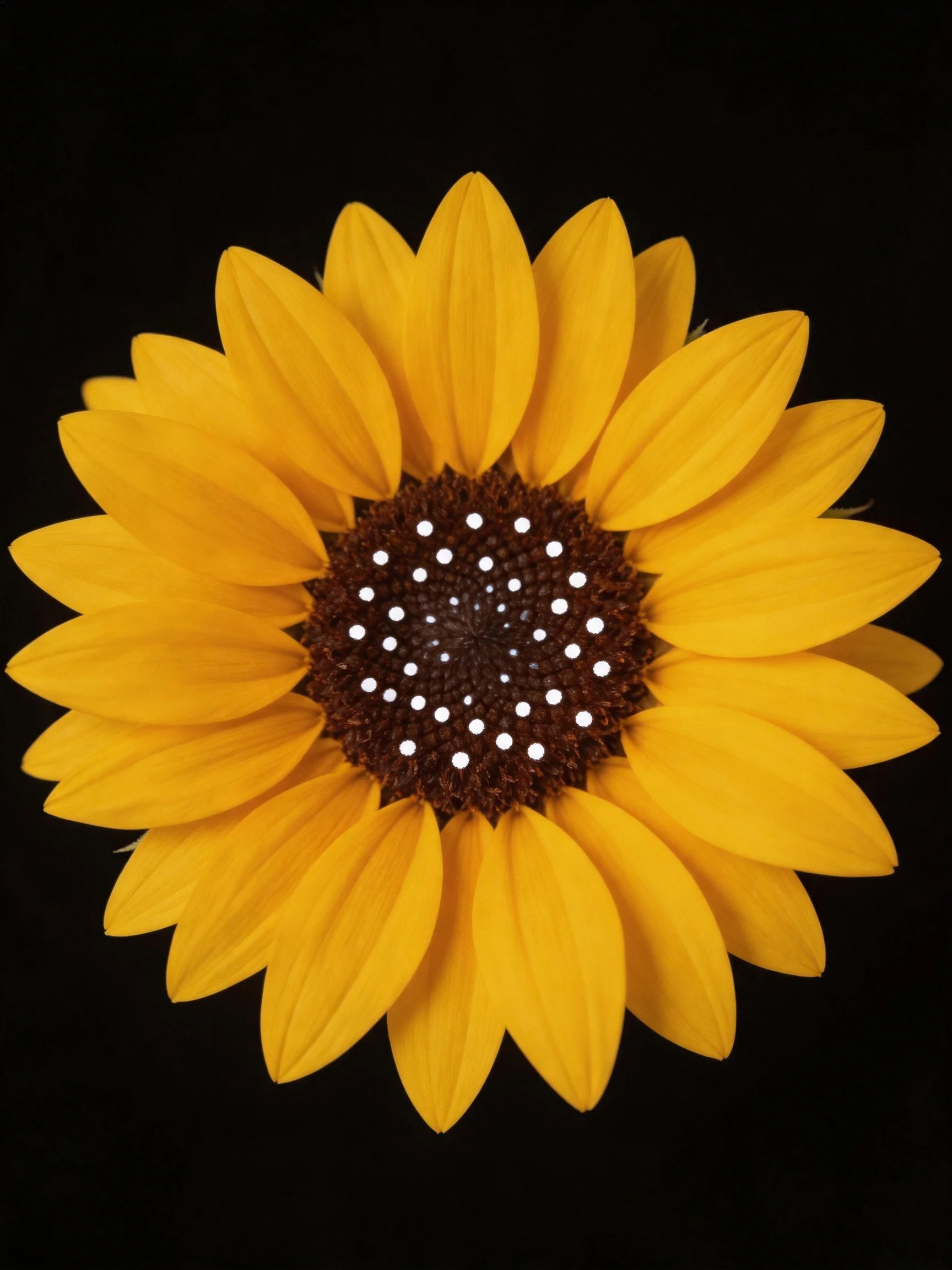 A vibrant yellow sunflower with a dark brown center on a black background