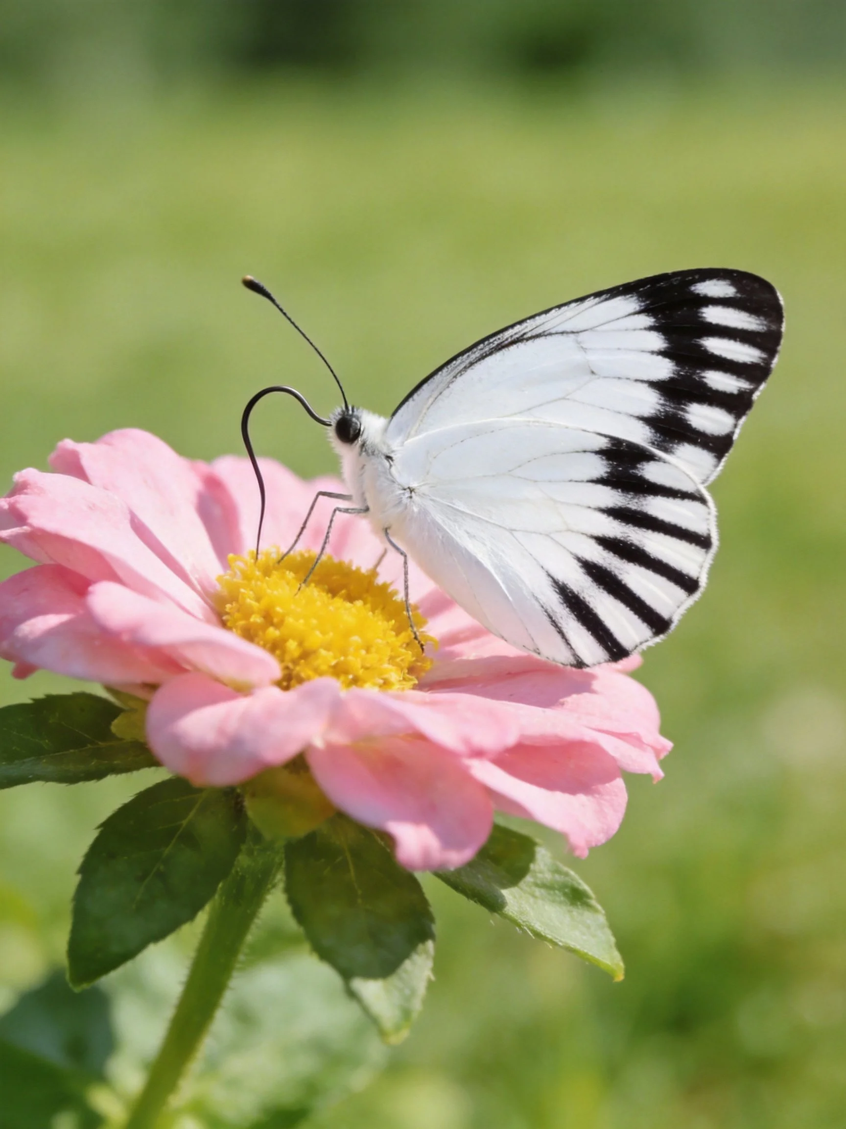 A white and black striped butterfly on a pink flower