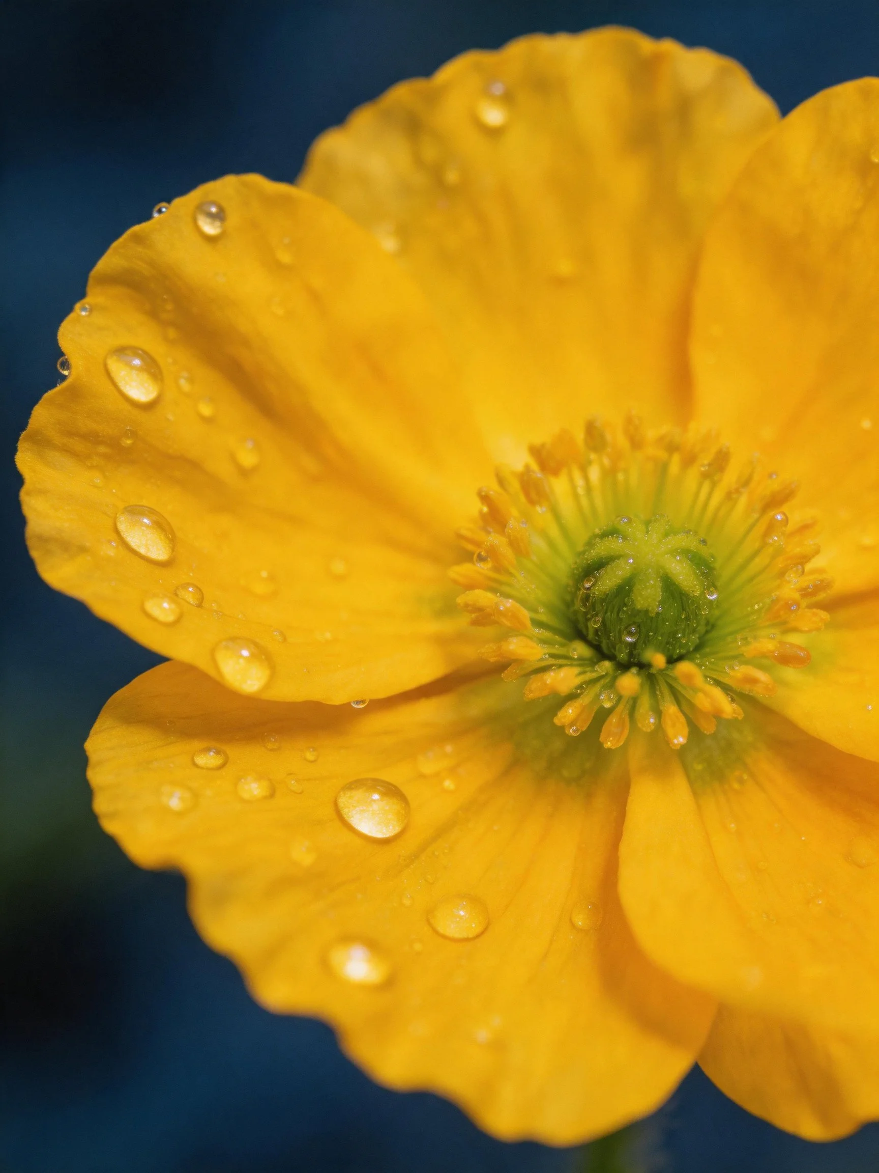 A close - up of a bright yellow flower adorned with glistening water droplets.