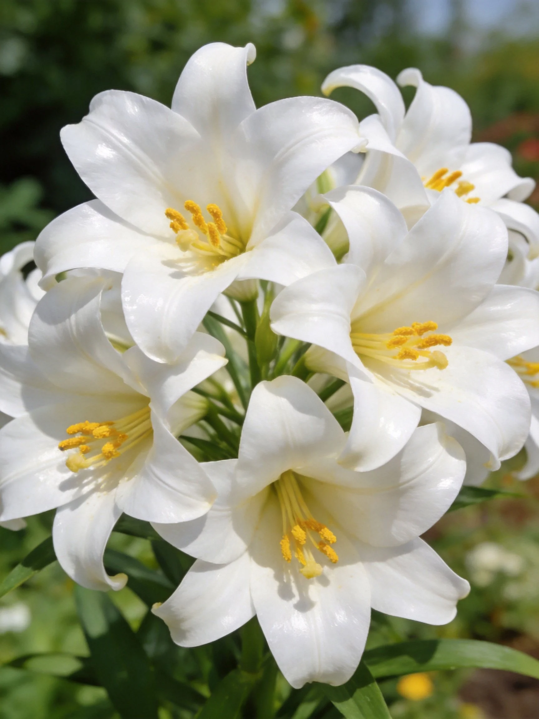 Bouquet of white lilies with yellow stamens